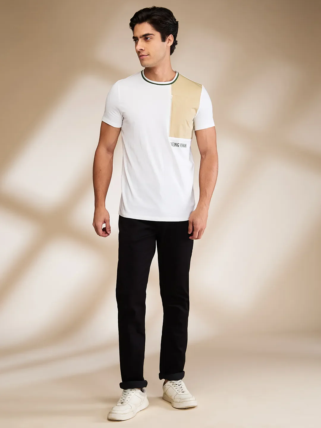 White Slim Fit Round Neck Men's T-Shirt by Being Human Clothing - Image 2