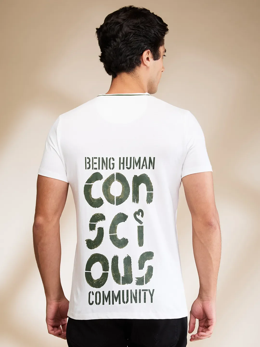 White Slim Fit Round Neck Men's T-Shirt by Being Human Clothing - Image 3