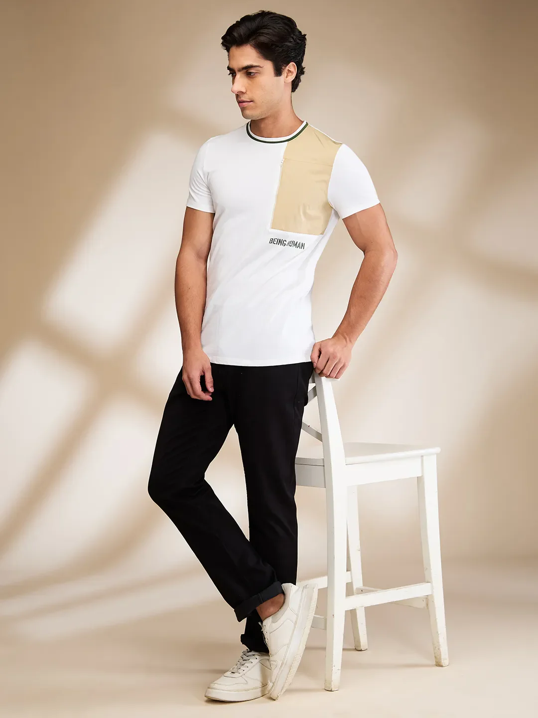 White Slim Fit Round Neck Men's T-Shirt by Being Human Clothing - Image 6