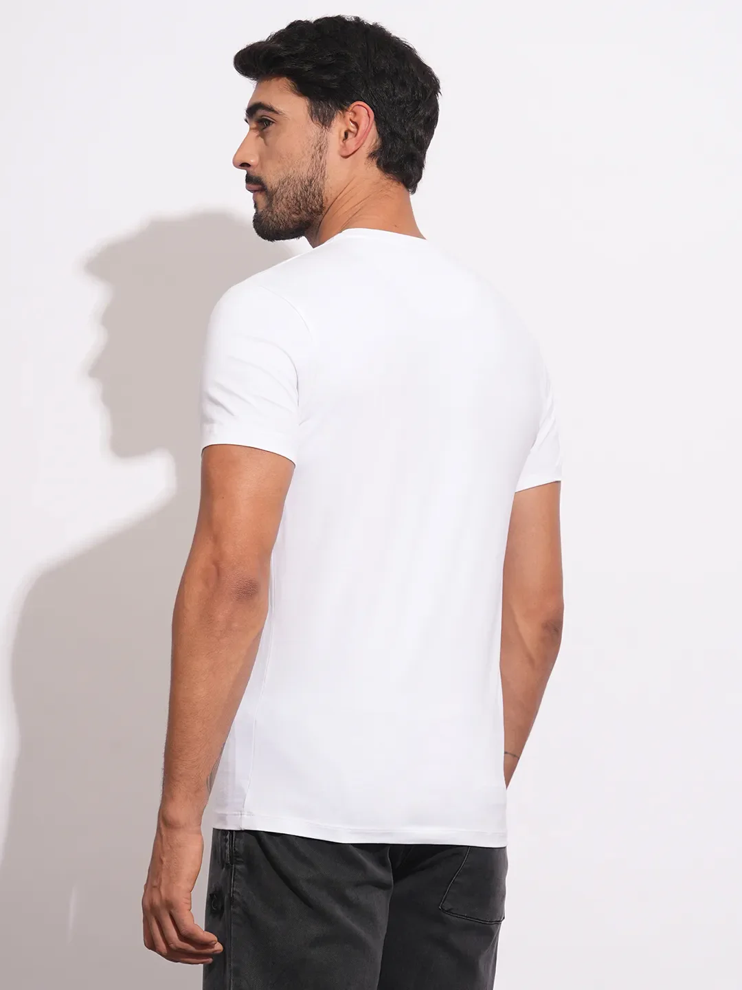 White Slim Fit Round Neck Men's T-Shirt by Being Human Clothing - Image 3