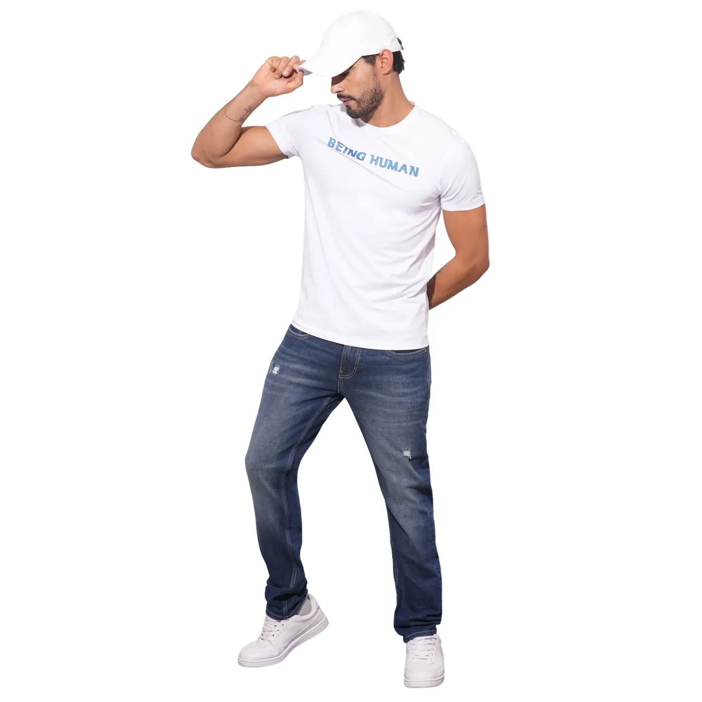 White Slim Fit Round Neck Men's T-Shirt by Being Human Clothing - Image 4