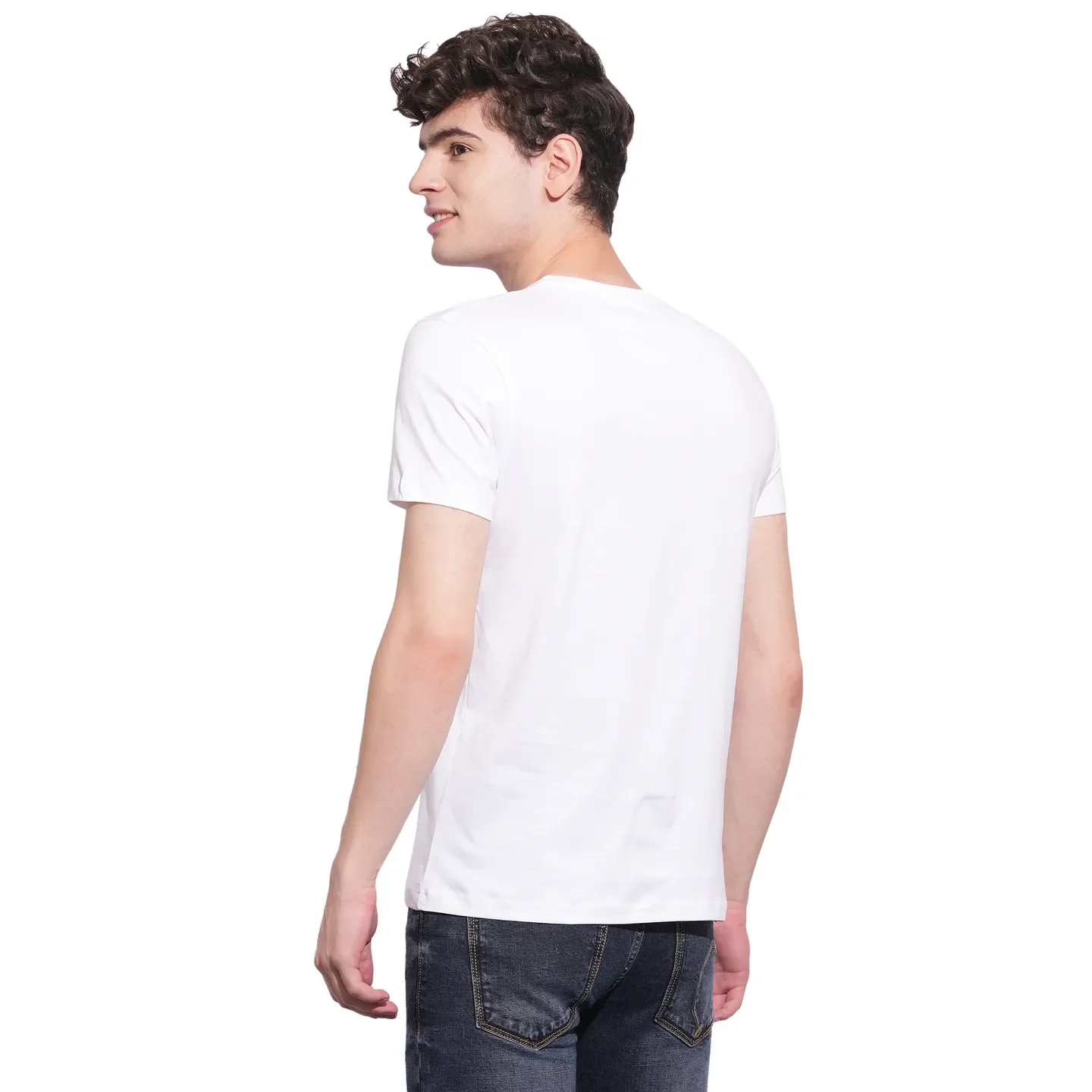 White Slim Fit Round Neck Men's T-Shirt by Being Human Clothing - Image 3