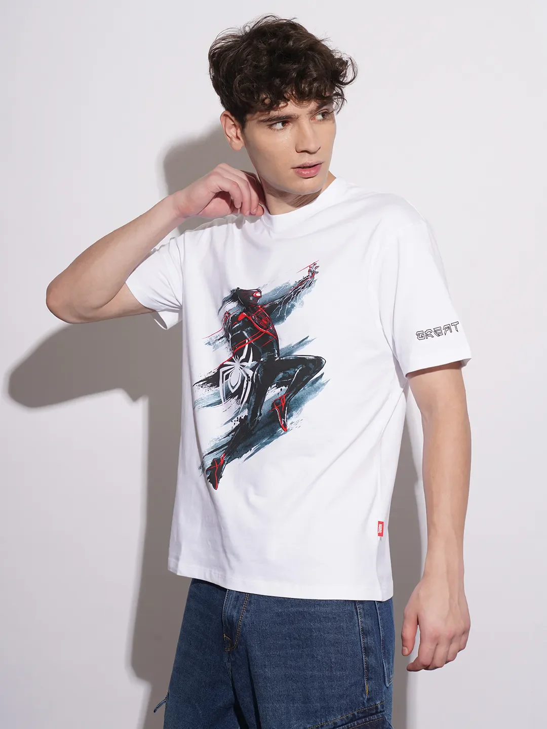Spiderman White Easy Fit Round Neck Men's T-Shirt by Being Human Clothing - Image 2
