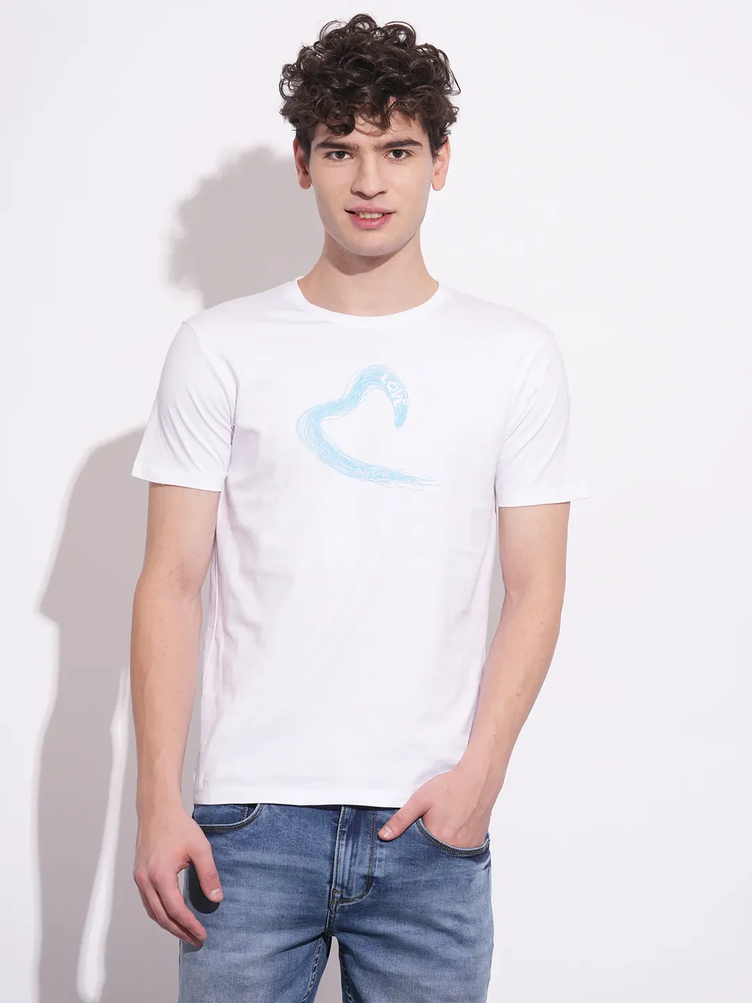 White Slim Fit Round Neck Men's T-Shirt by Being Human Clothing