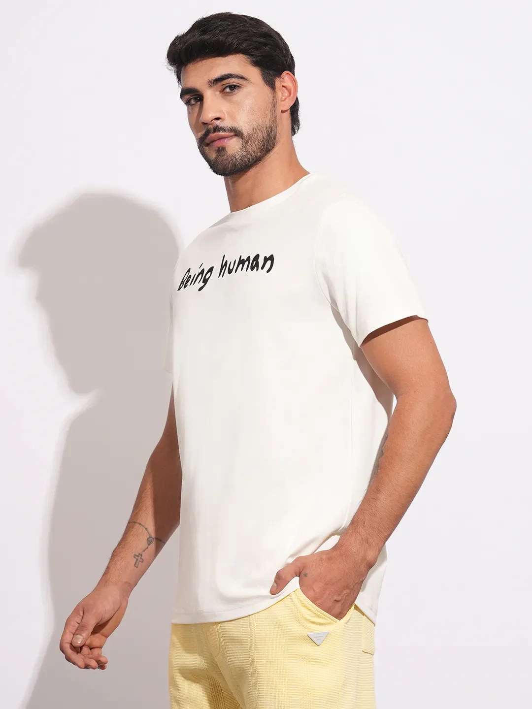 White Slim Fit Round Neck Men's T-Shirt by Being Human Clothing - Image 2