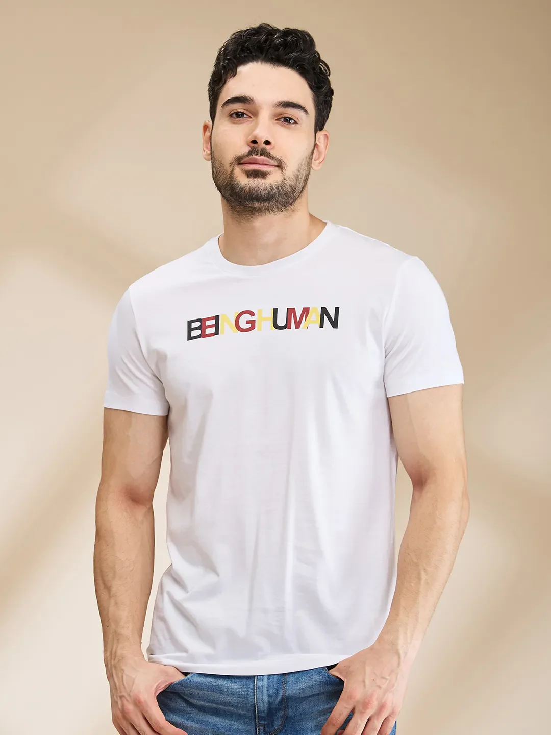 White Regular Fit Men's Short Sleeves T-Shirt by Being Human Clothing