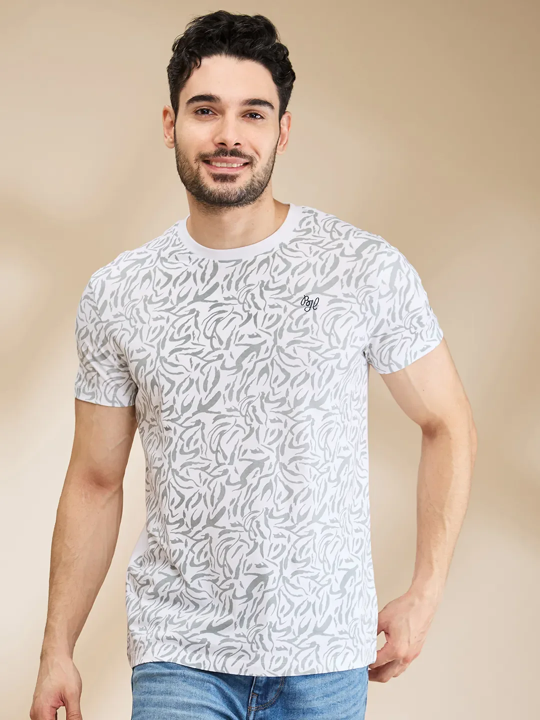 White Regular Fit Men's Short Sleeves T-Shirt by Being Human Clothing