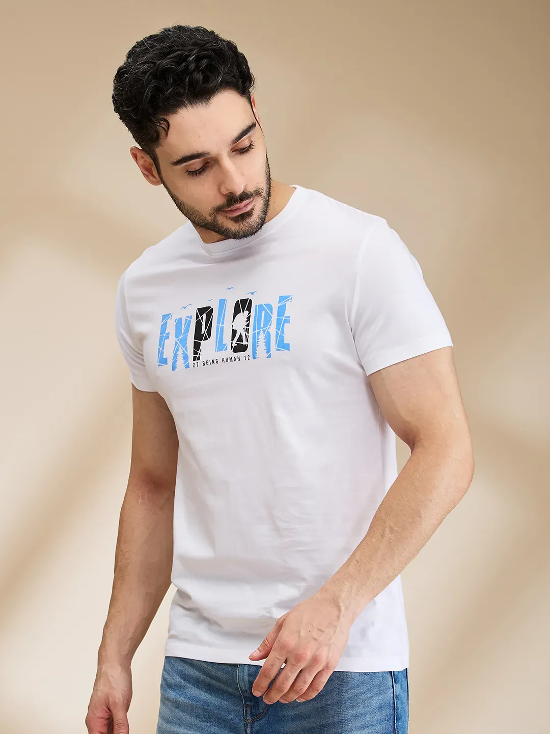 White Regular Fit Men's Short Sleeves T-Shirt by Being Human Clothing - Image 4