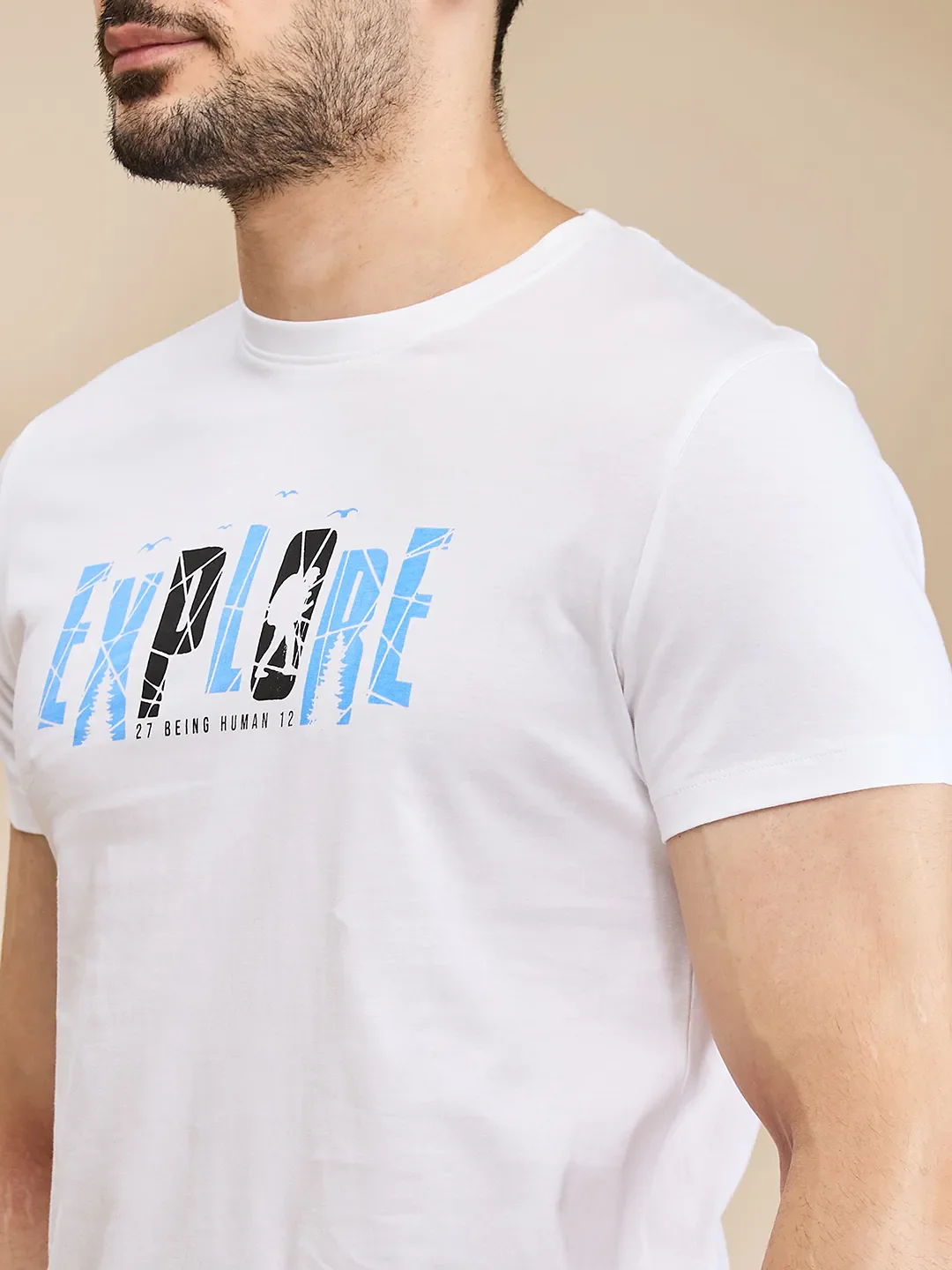 White Regular Fit Men's Short Sleeves T-Shirt by Being Human Clothing - Image 5