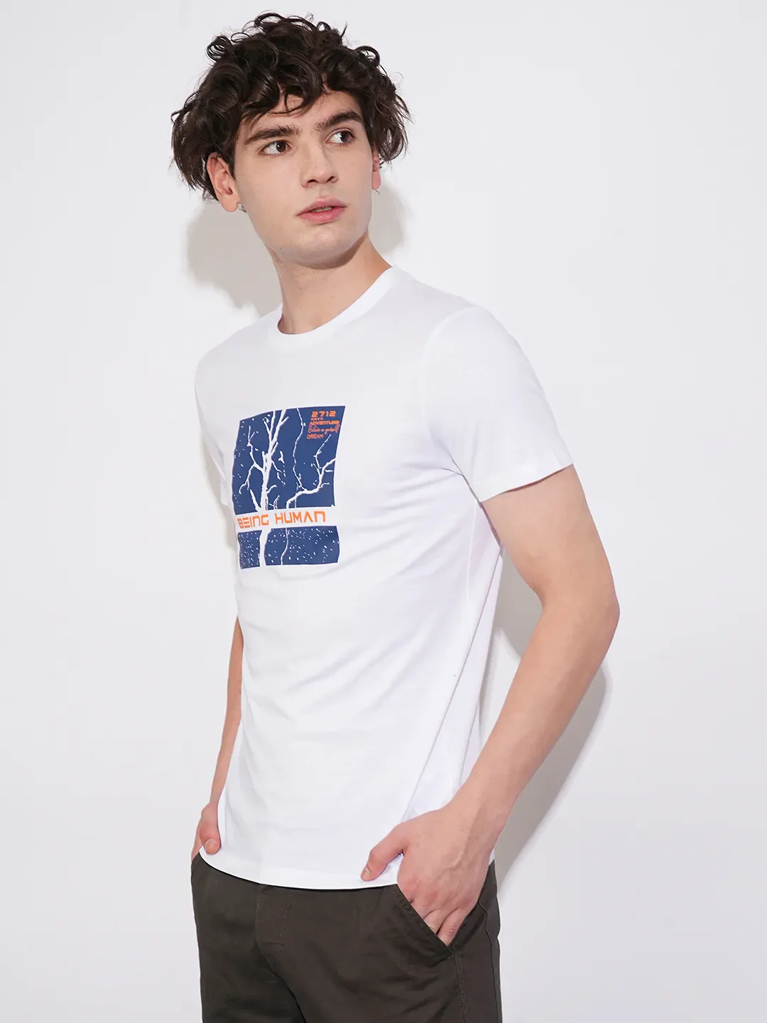 White Regular Fit Men's Short Sleeves T-Shirt by Being Human Clothing - Image 2