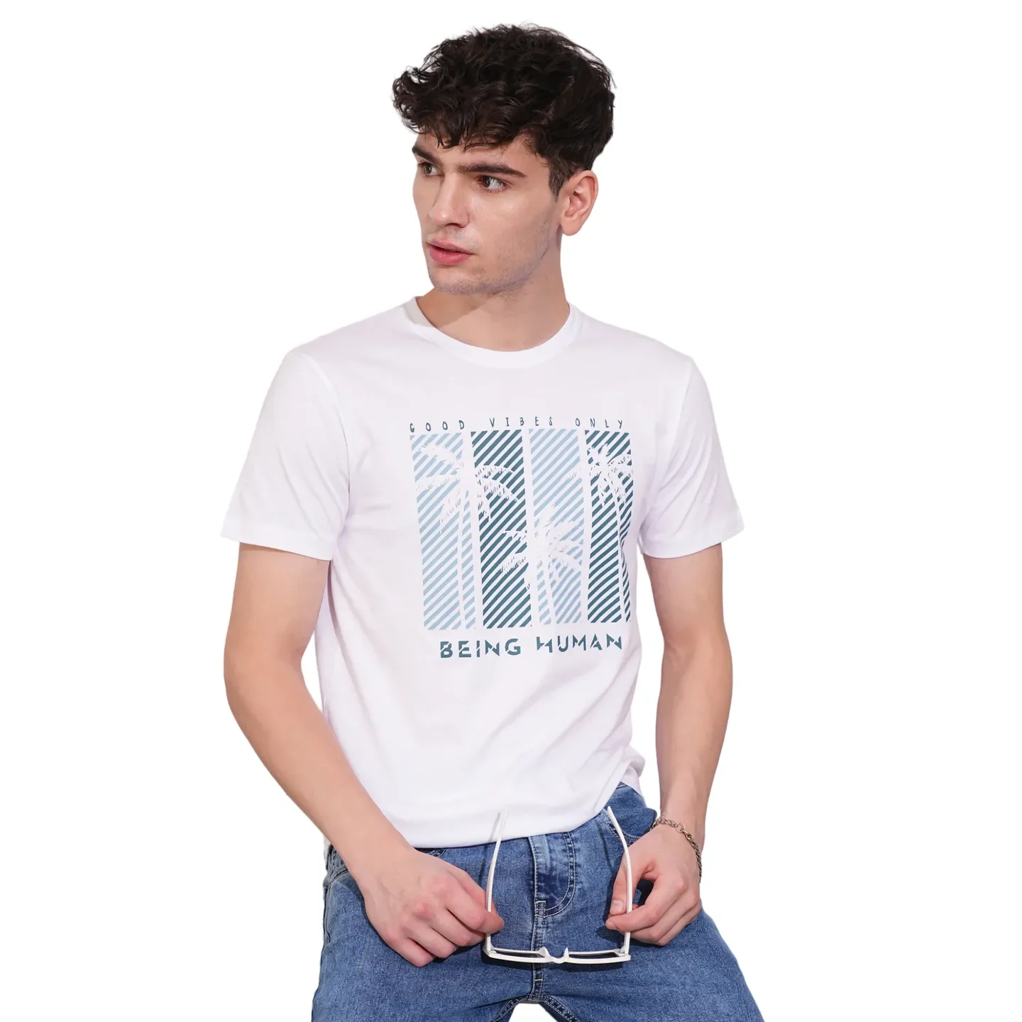 White Regular Fit Men's Short Sleeves T-Shirt by Being Human Clothing - Image 6