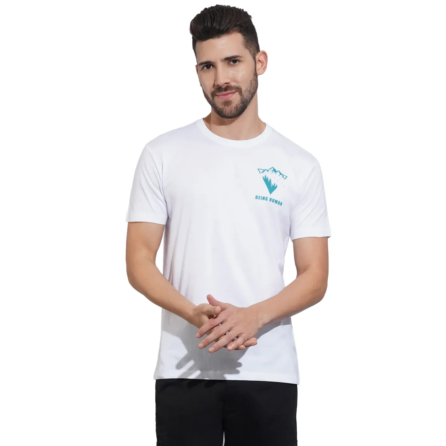 White Regular Fit Men's Short Sleeves T-Shirt by Being Human Clothing