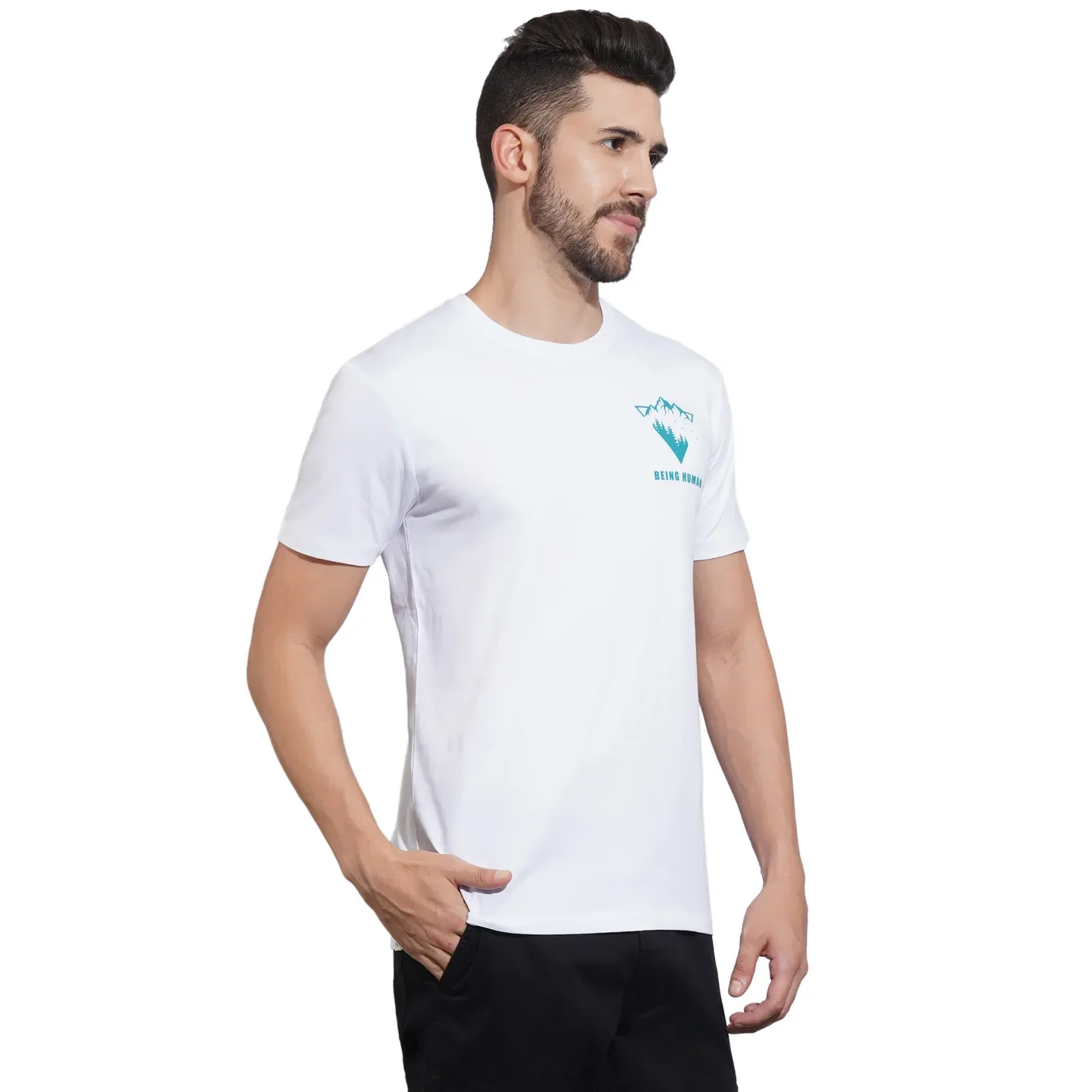 White Regular Fit Men's Short Sleeves T-Shirt by Being Human Clothing - Image 2