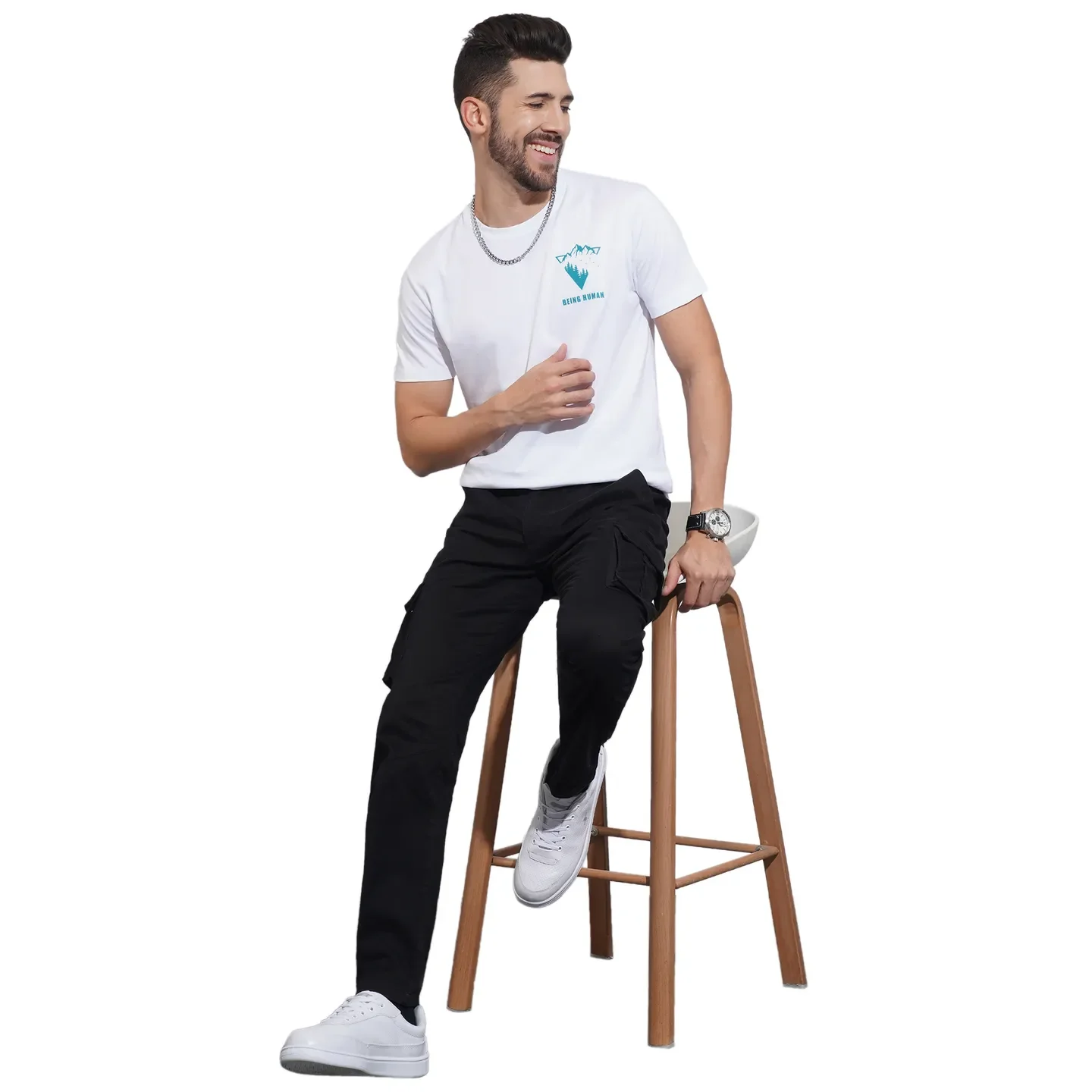White Regular Fit Men's Short Sleeves T-Shirt by Being Human Clothing - Image 4