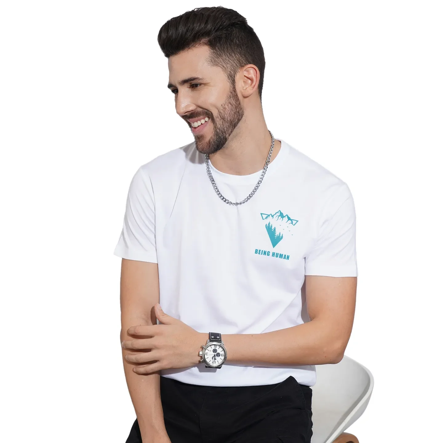 White Regular Fit Men's Short Sleeves T-Shirt by Being Human Clothing - Image 6