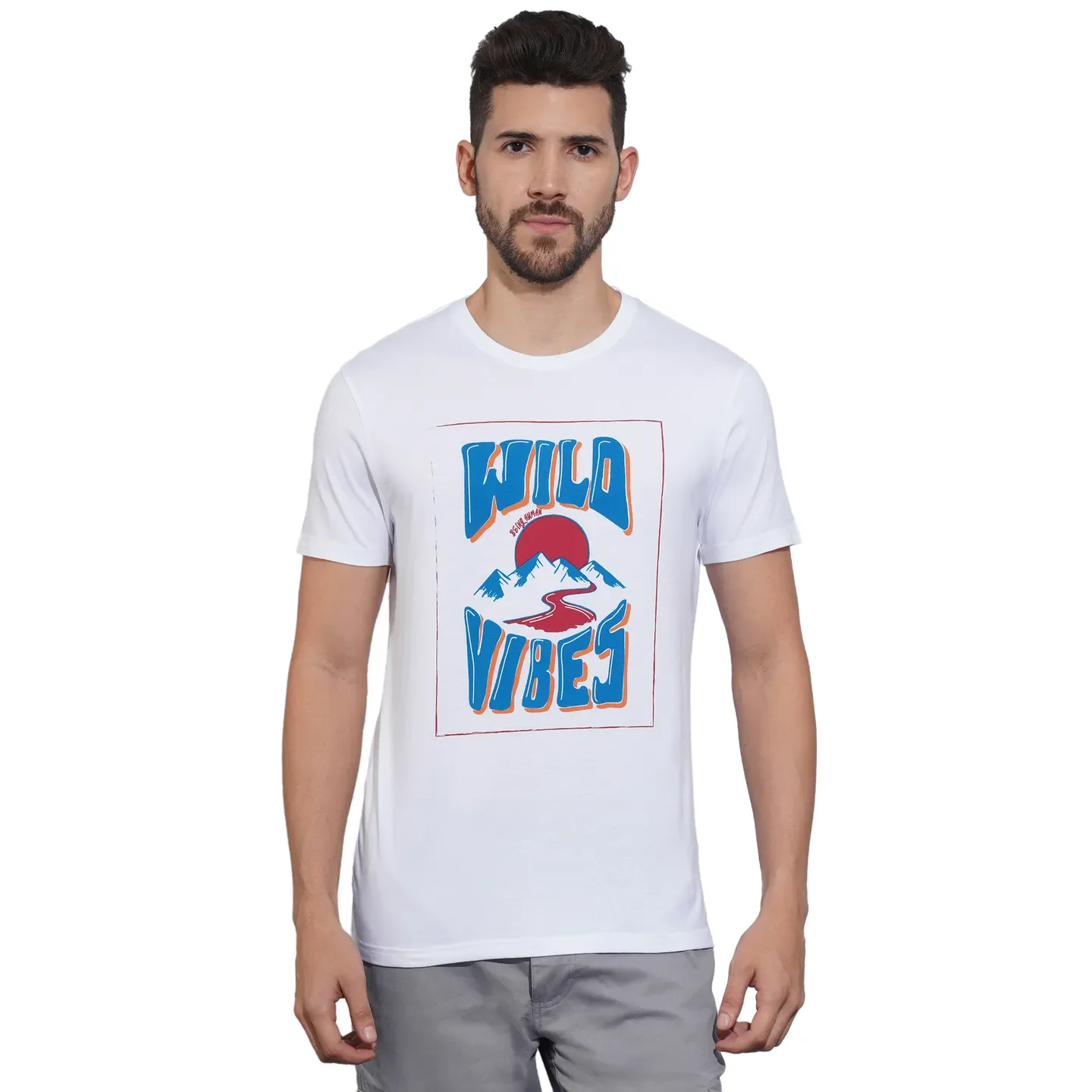 White Regular Fit Round Neck Men's T-Shirt by Being Human Clothing