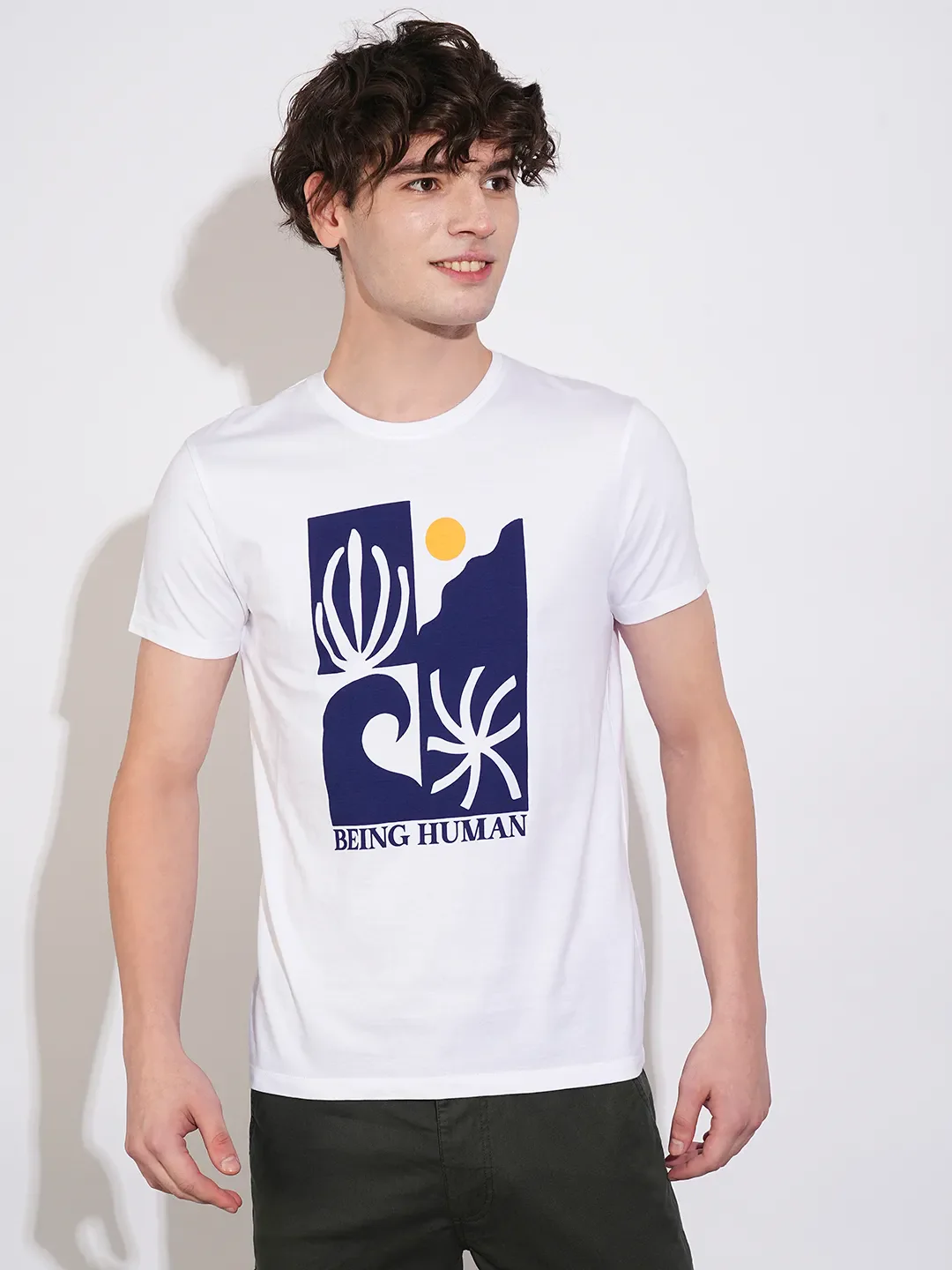White Regular Fit Men's Short Sleeves T-Shirt by Being Human Clothing