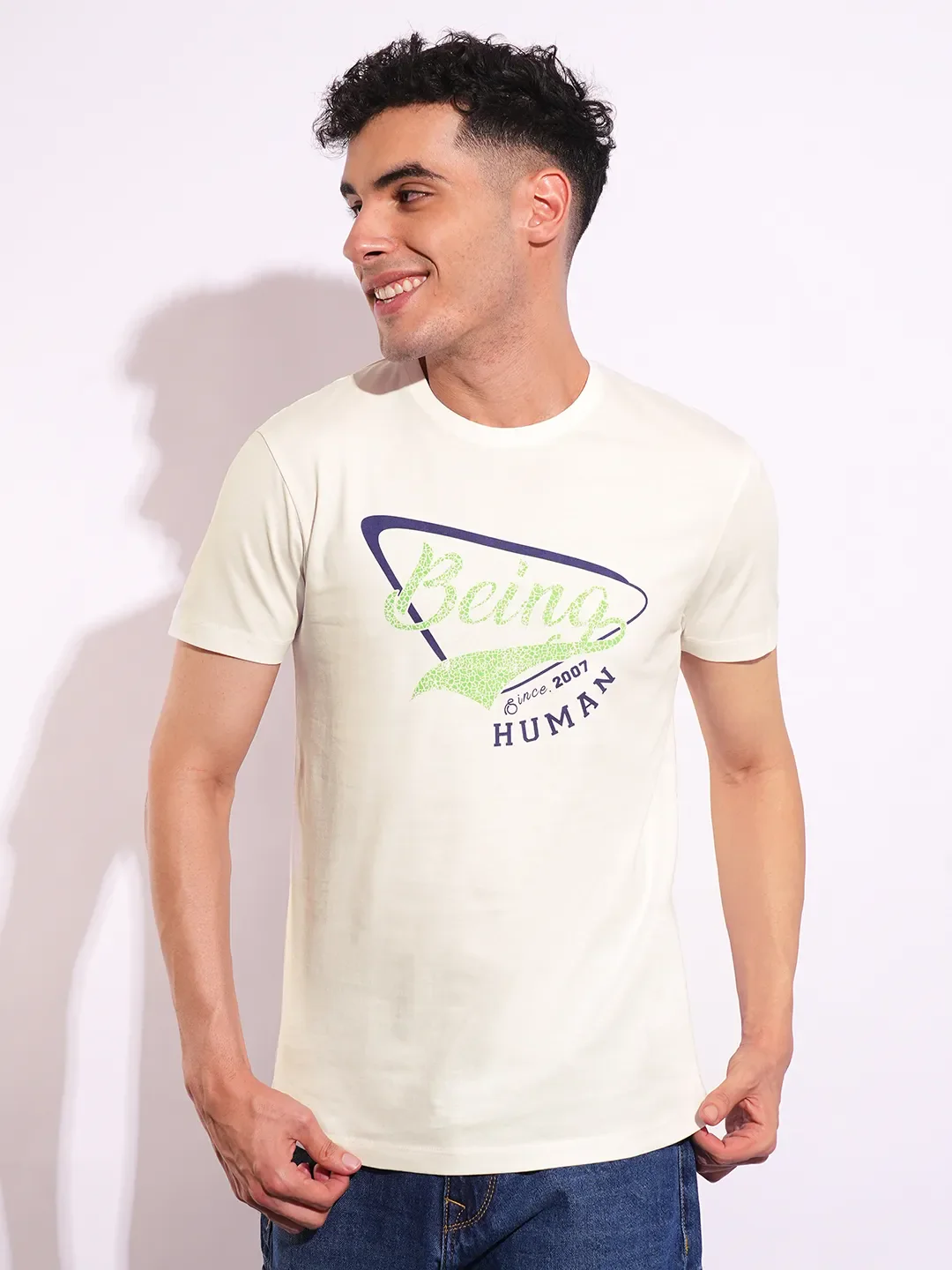 White Slim Fit Men's Short Sleeves T-Shirt by Being Human Clothing