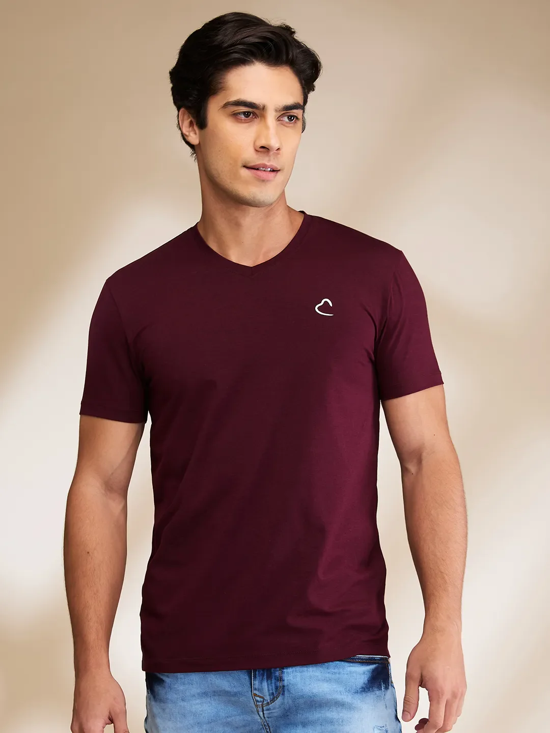Wine Slim Fit V Neck Men's T-Shirt by Being Human Clothing
