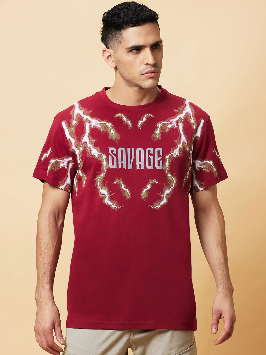Wine Regular Fit Round Neck Men's T-Shirt by Being Human Clothing