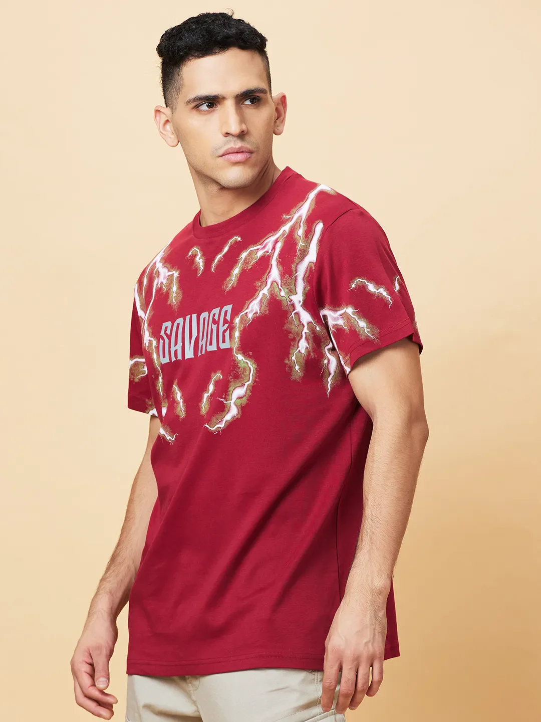 Wine Regular Fit Round Neck Men's T-Shirt by Being Human Clothing - Image 4