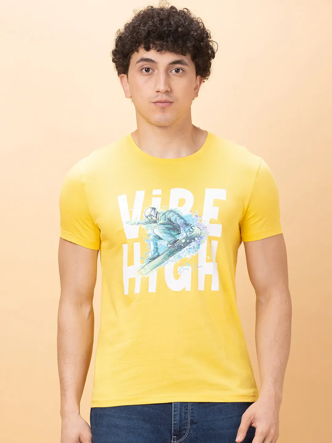 Yellow Slim Fit Round Neck Men's T-Shirt by Being Human Clothing