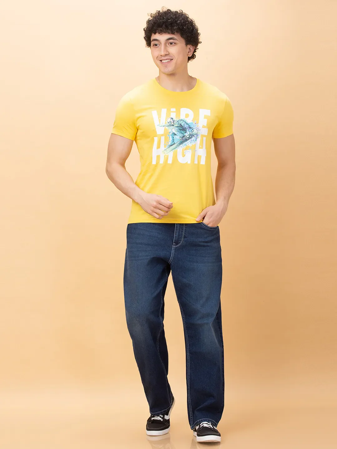 Yellow Slim Fit Round Neck Men's T-Shirt by Being Human Clothing - Image 2