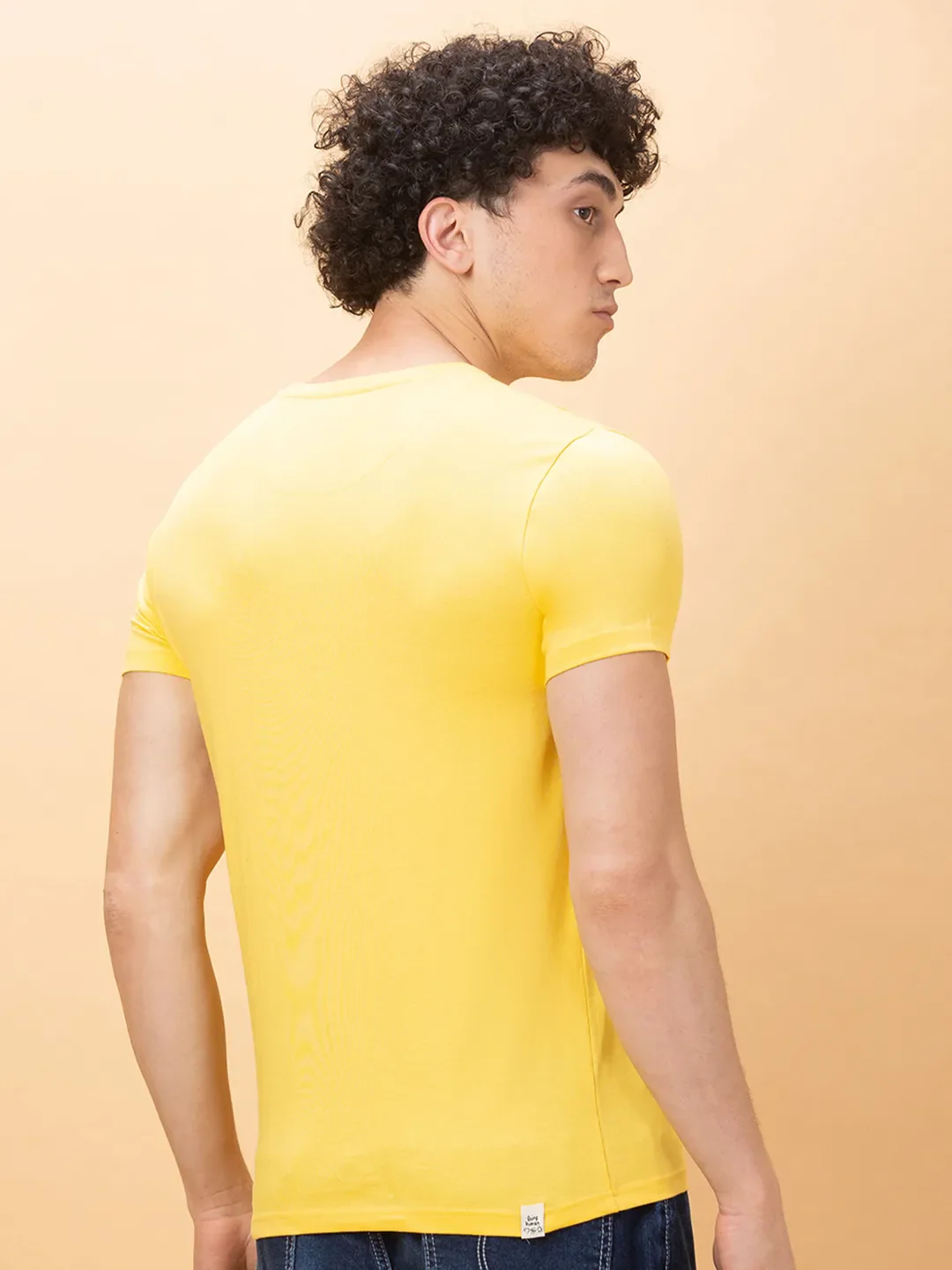 Yellow Slim Fit Round Neck Men's T-Shirt by Being Human Clothing - Image 3