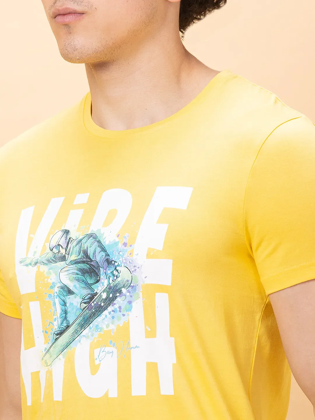 Yellow Slim Fit Round Neck Men's T-Shirt by Being Human Clothing - Image 5