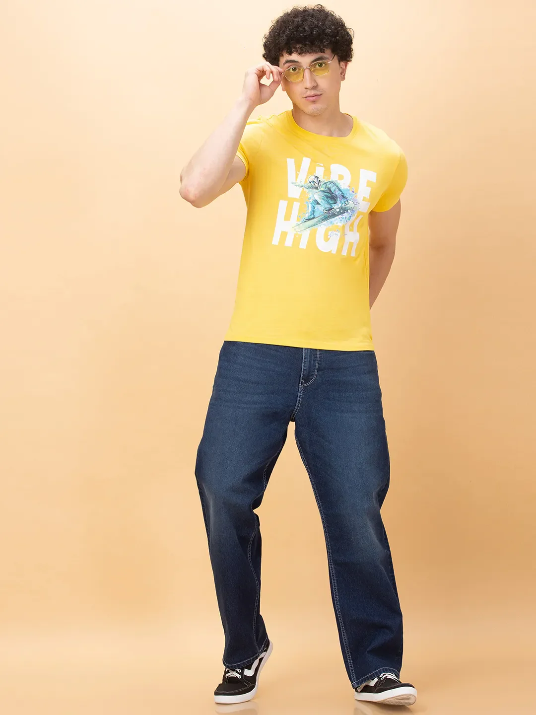 Yellow Slim Fit Round Neck Men's T-Shirt by Being Human Clothing - Image 6