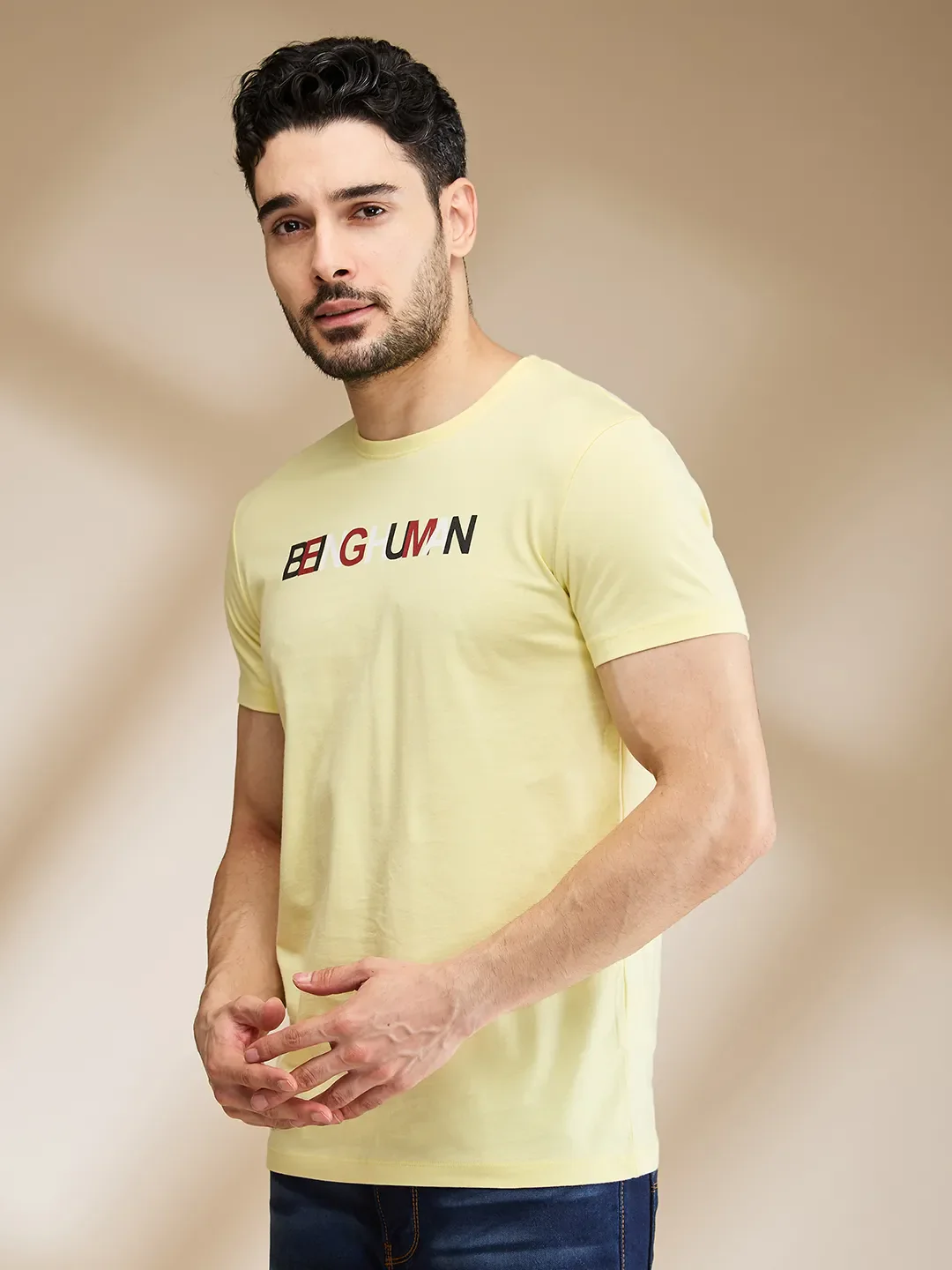 Yellow Regular Fit Round Neck Men's T-Shirt by Being Human Clothing - Image 4