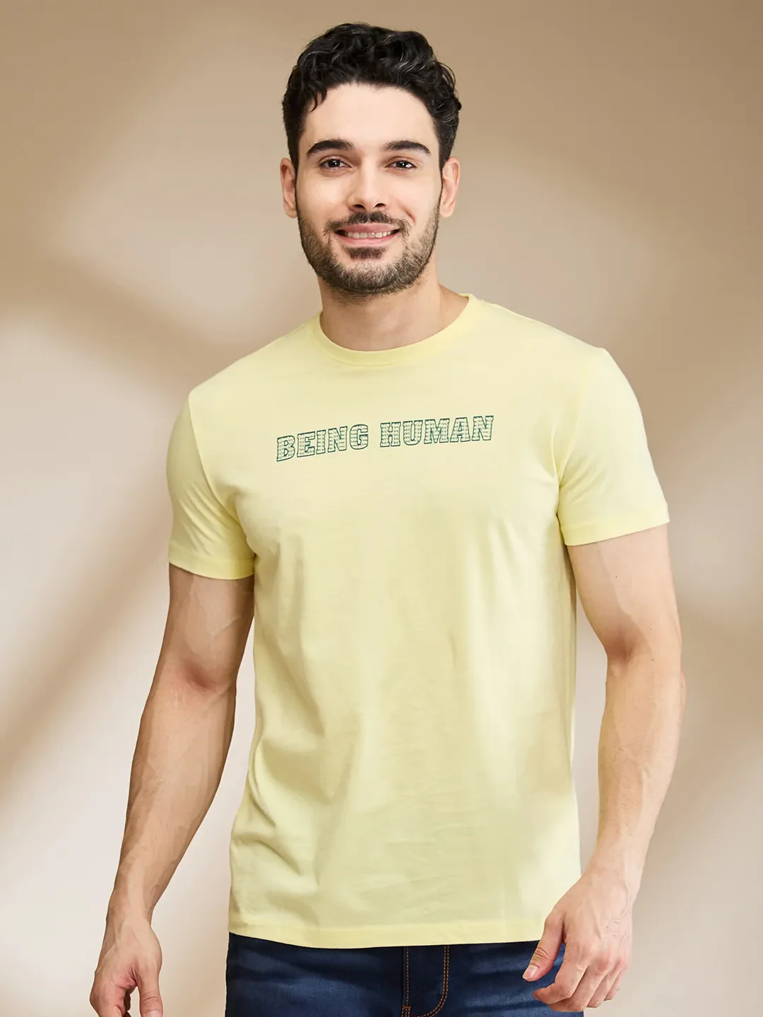Yellow Regular Fit Men's Short Sleeves T-Shirt by Being Human Clothing