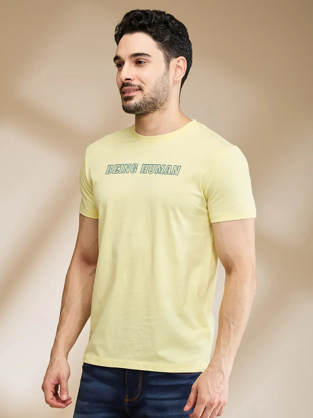 Yellow Regular Fit Men's Short Sleeves T-Shirt by Being Human Clothing - Image 4