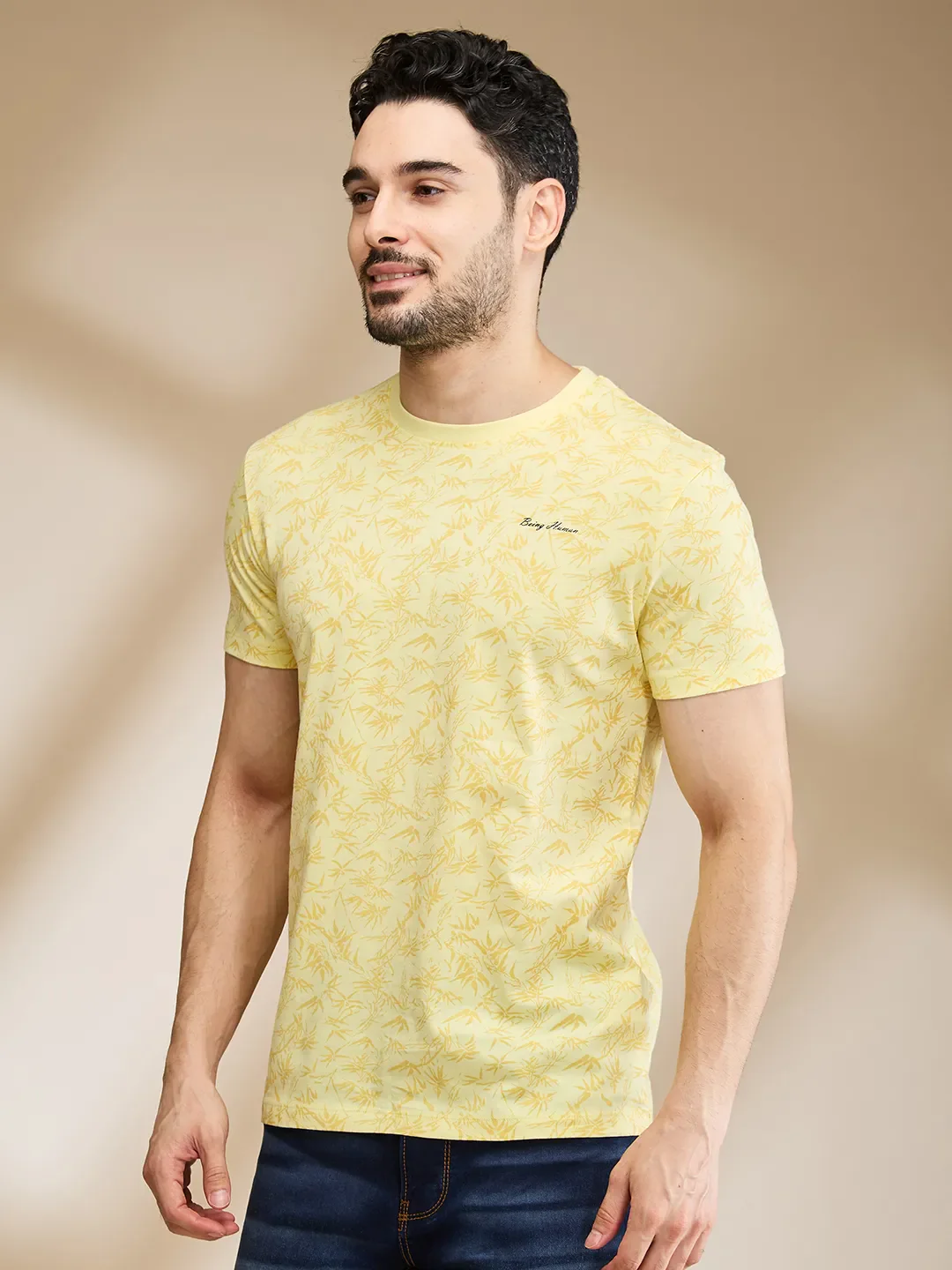 Yellow Regular Fit Men's Short Sleeves T-Shirt by Being Human Clothing - Image 4