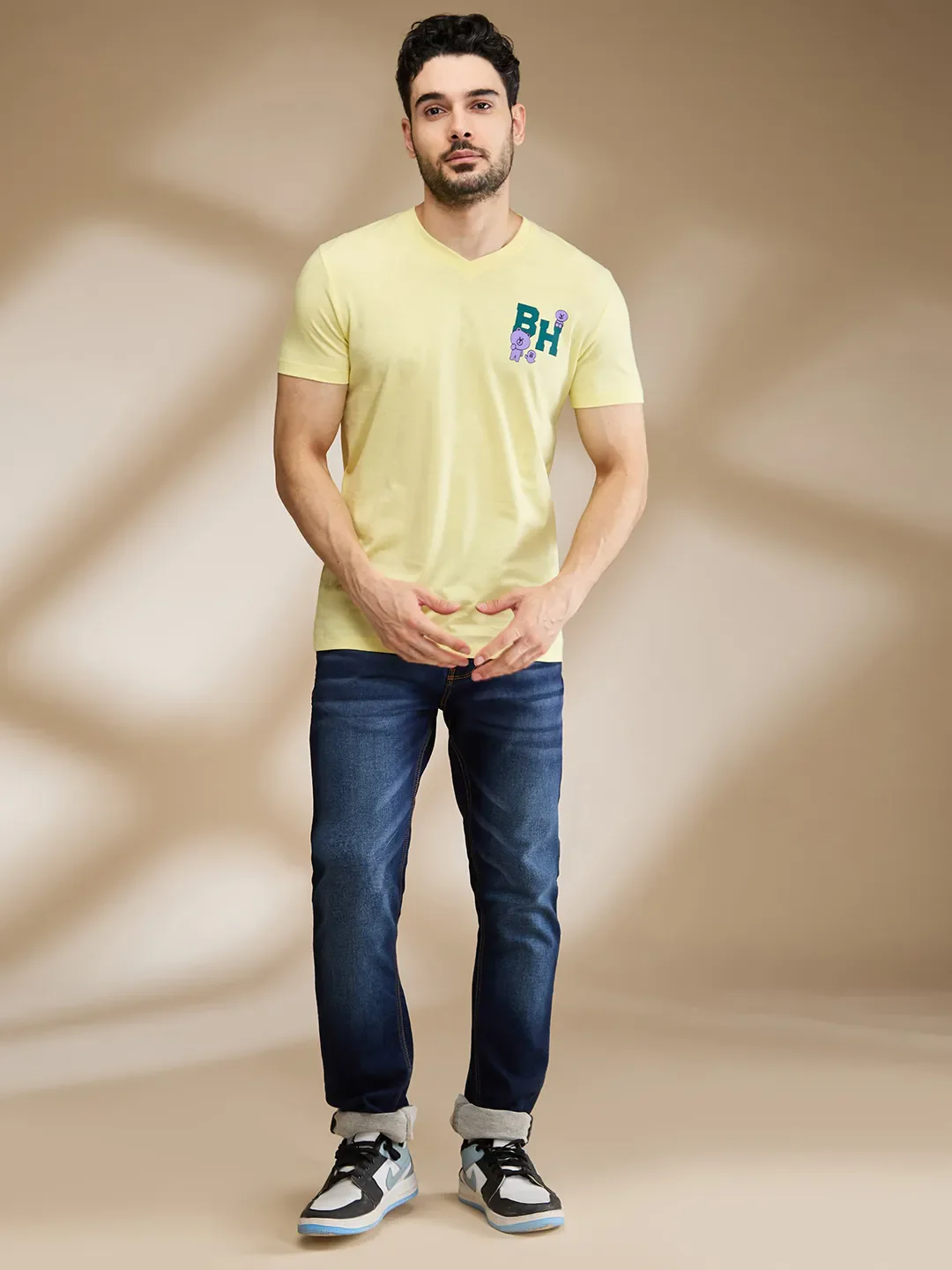 Yellow Regular Fit Round Neck Men's T-Shirt by Being Human Clothing - Image 2