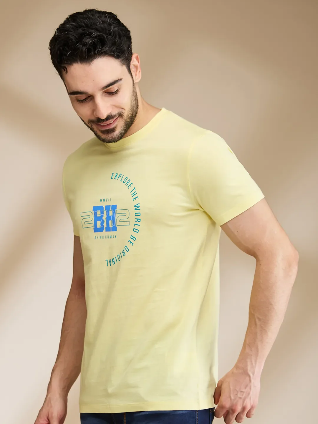 Yellow Regular Fit Men's Short Sleeves T-Shirt by Being Human Clothing - Image 4