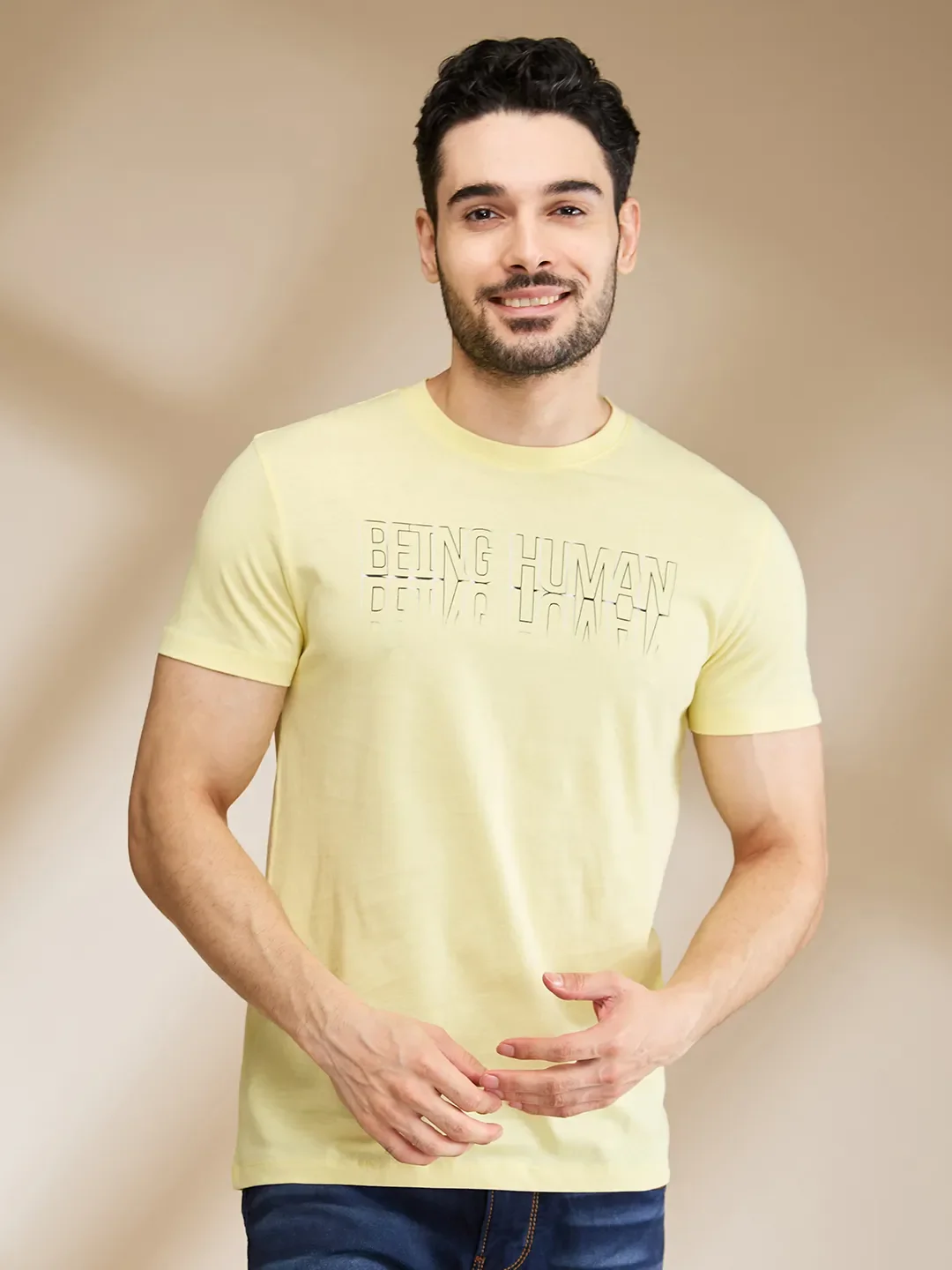 Yellow Regular Fit Men's Short Sleeves T-Shirt by Being Human Clothing