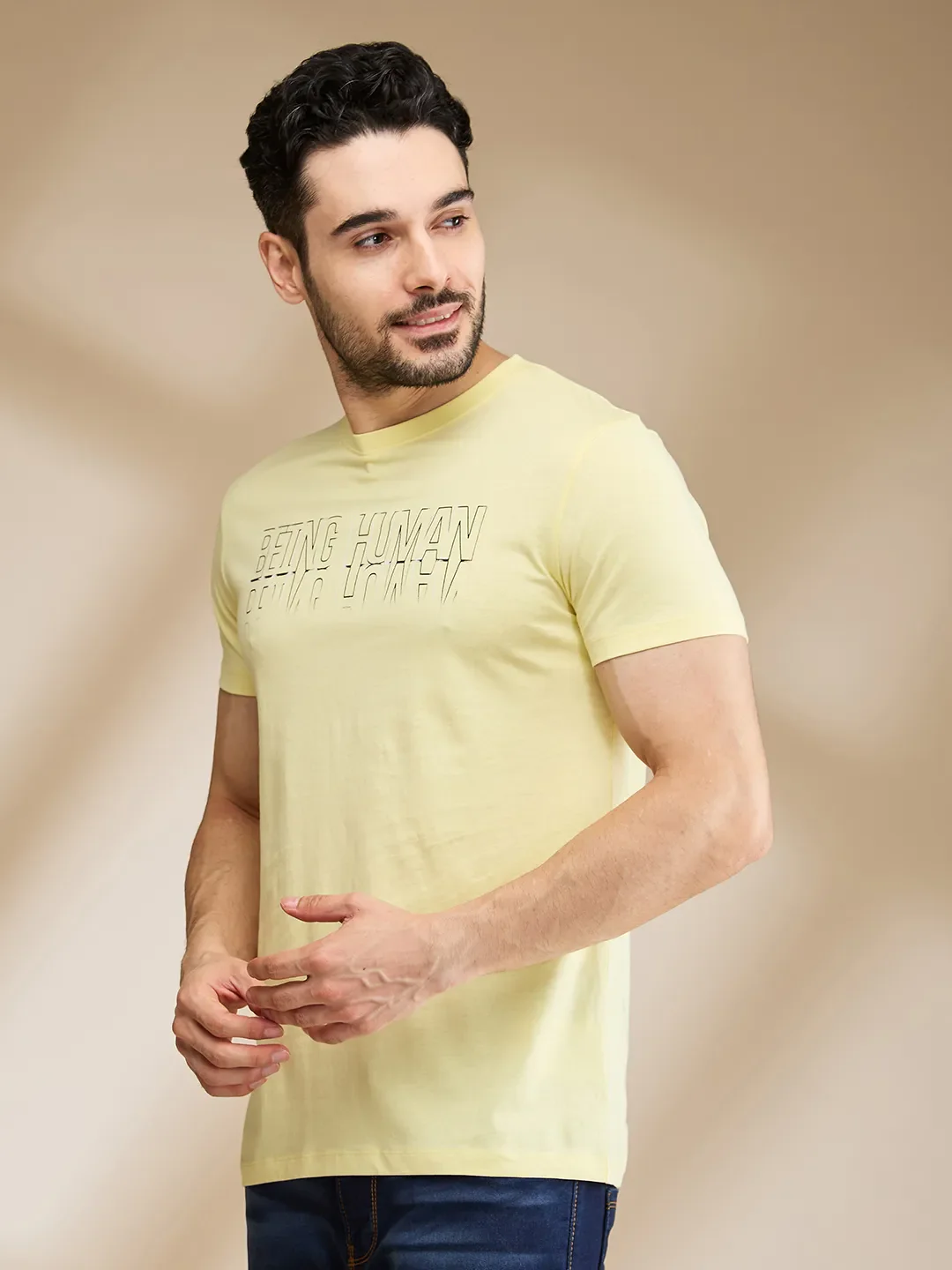 Yellow Regular Fit Men's Short Sleeves T-Shirt by Being Human Clothing - Image 4