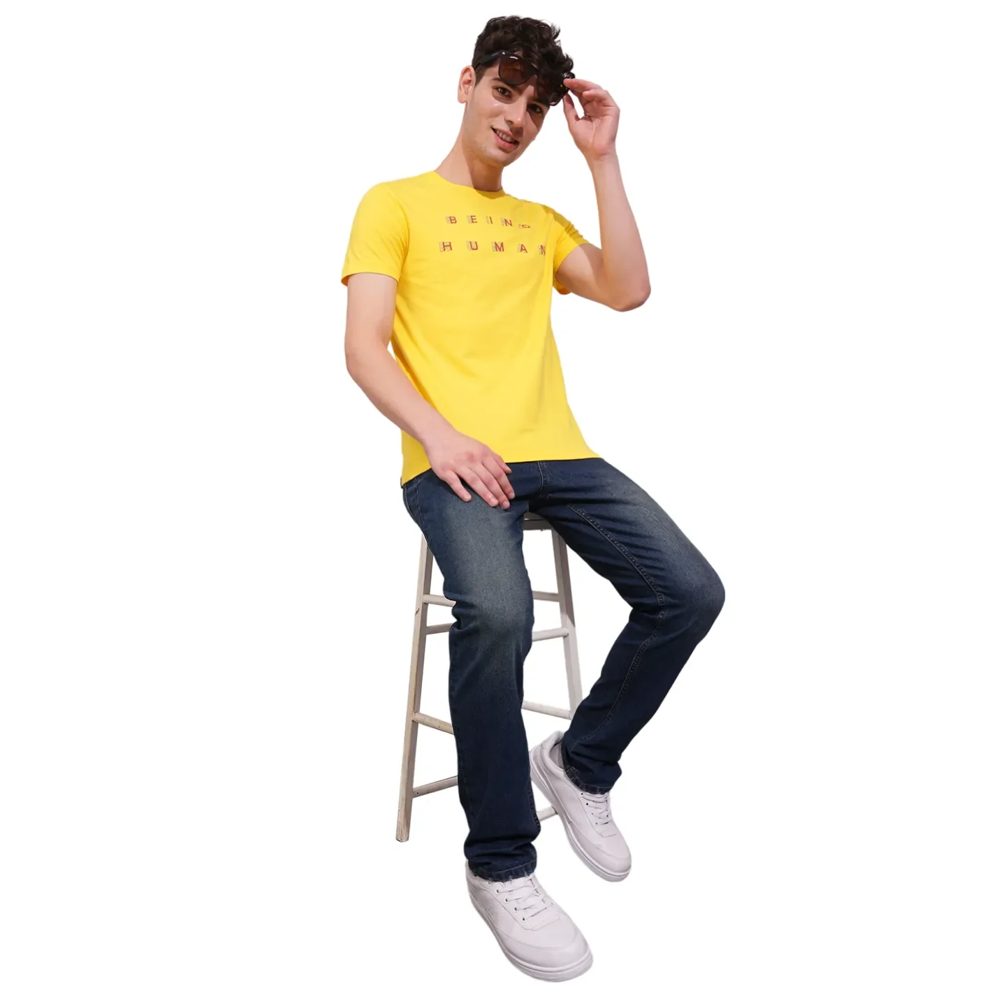 Yellow Regular Fit Round Neck Men's T-Shirt by Being Human Clothing - Image 4