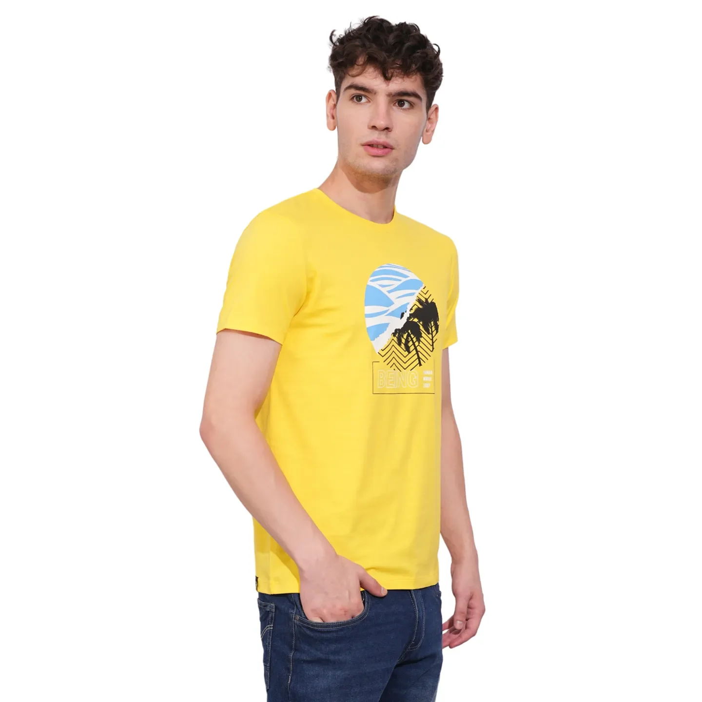 Yellow Regular Fit Round Neck Men's T-Shirt by Being Human Clothing - Image 2