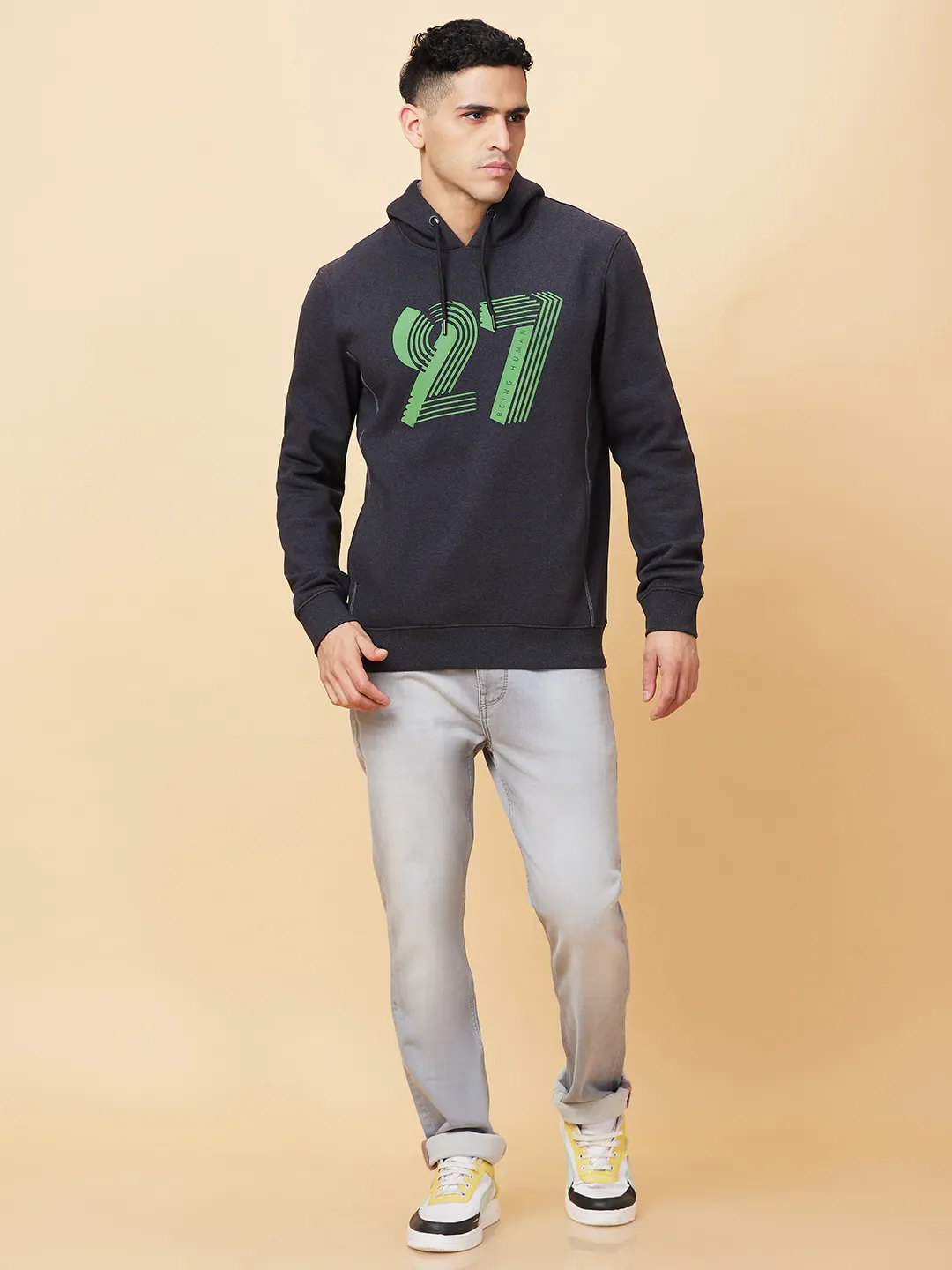 Grey Regular Fit Men's Hoodie by Being Human Clothing - Image 2