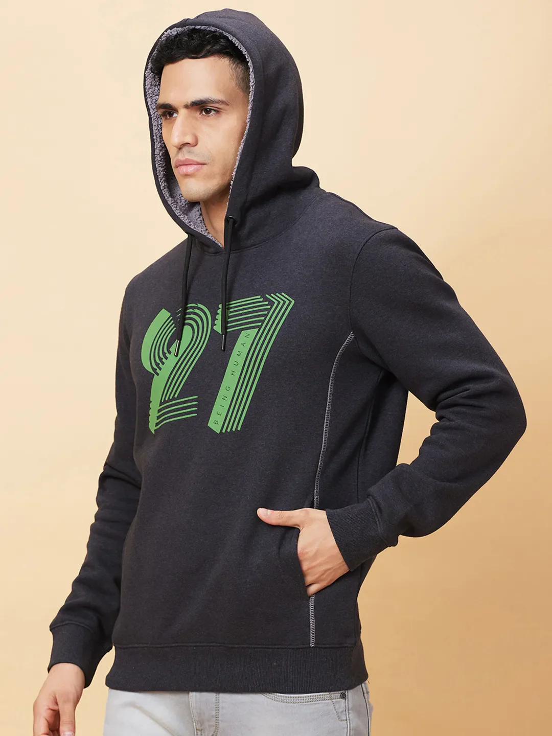 Grey Regular Fit Men's Hoodie by Being Human Clothing - Image 4