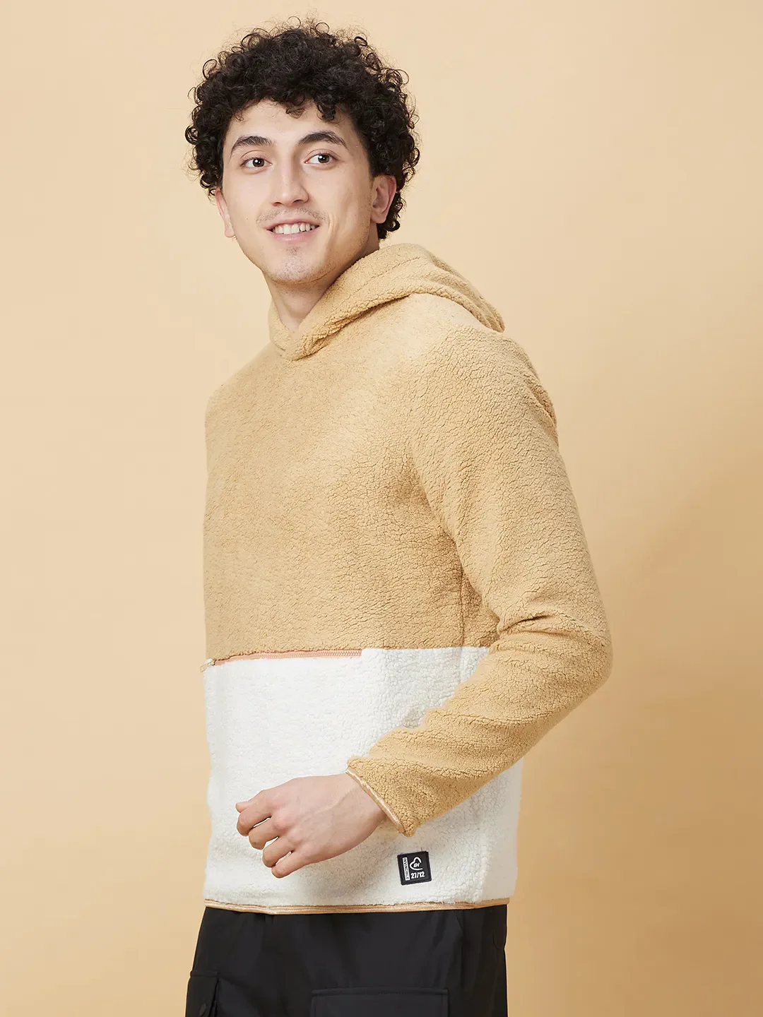 Beige Regular Fit High Neck Long Sleeves Men's Hoodie by Being Human Clothing - Image 4