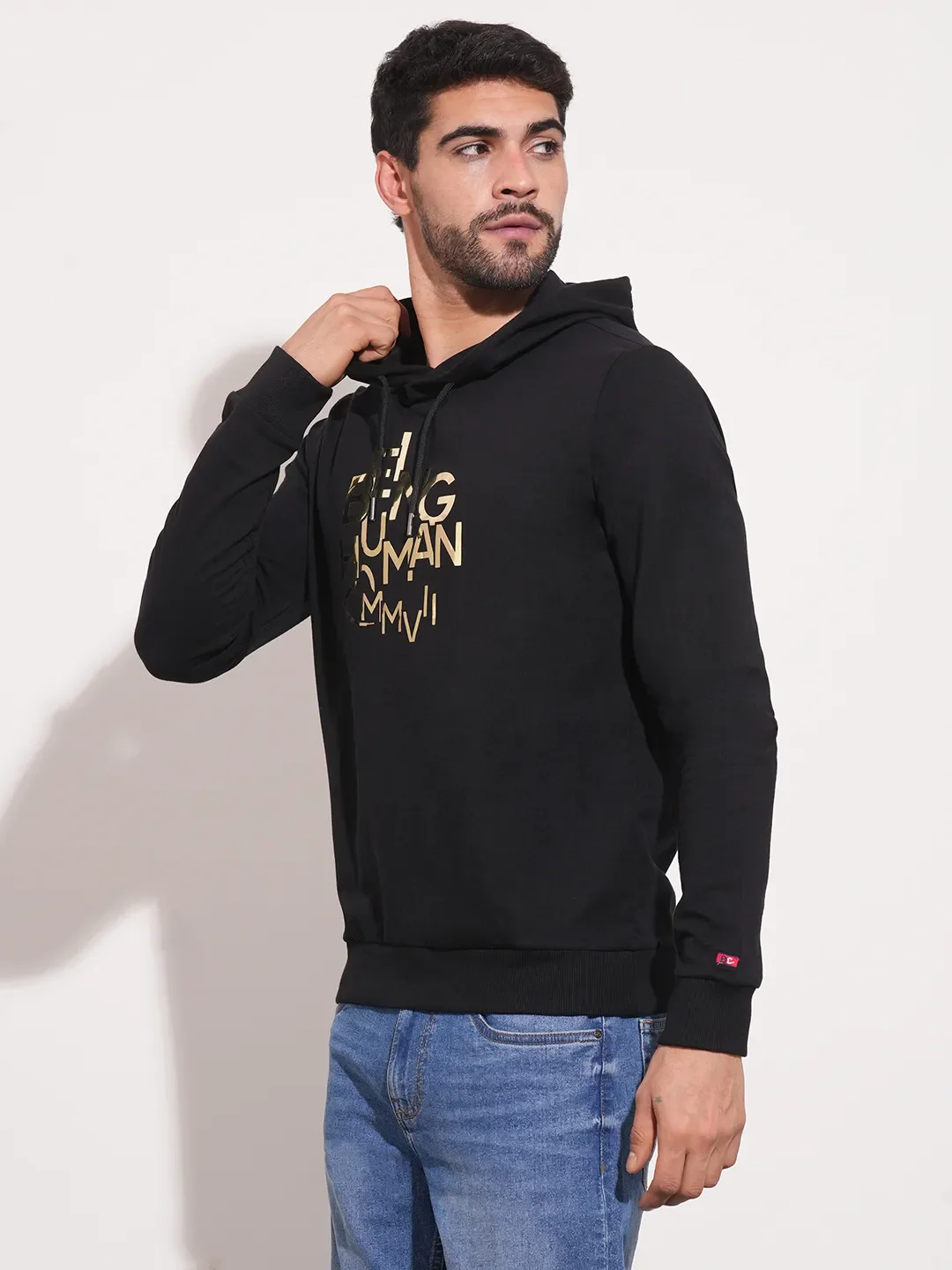 Black Regular Fit  Long Sleeves Men's Hoodie by Being Human Clothing - Image 2