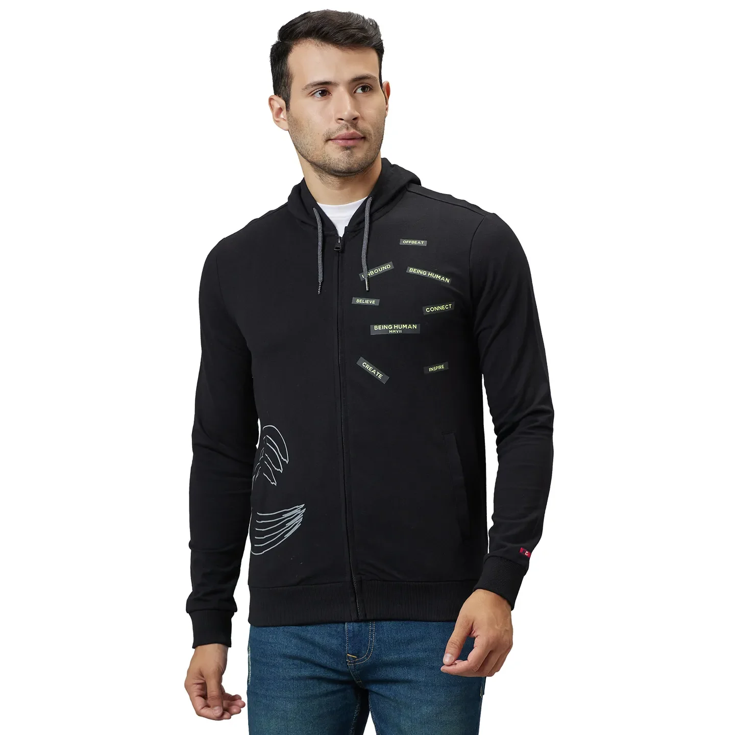 Black Regular Fit  Long Sleeves Men's Hoodie by Being Human Clothing
