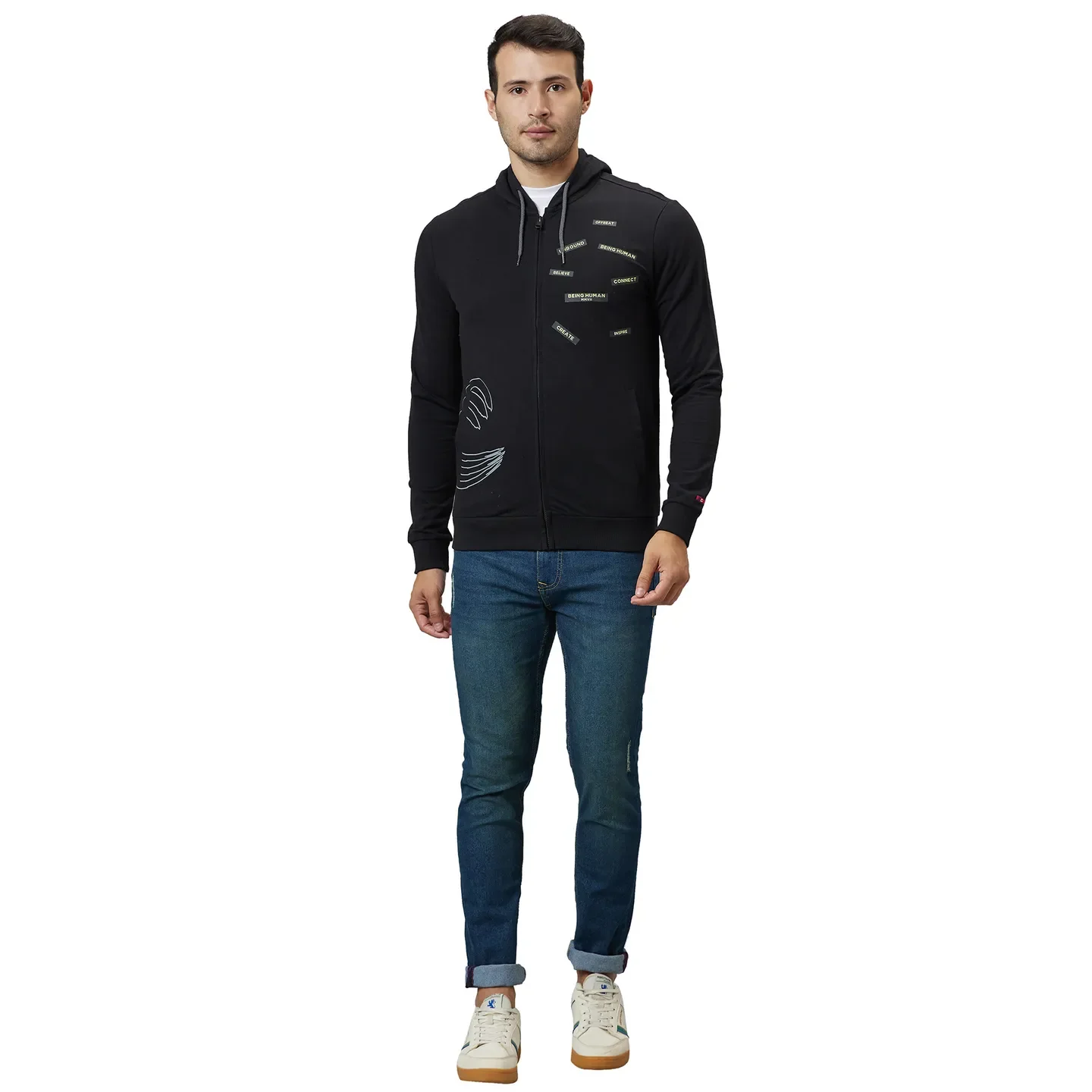 Black Regular Fit  Long Sleeves Men's Hoodie by Being Human Clothing - Image 2