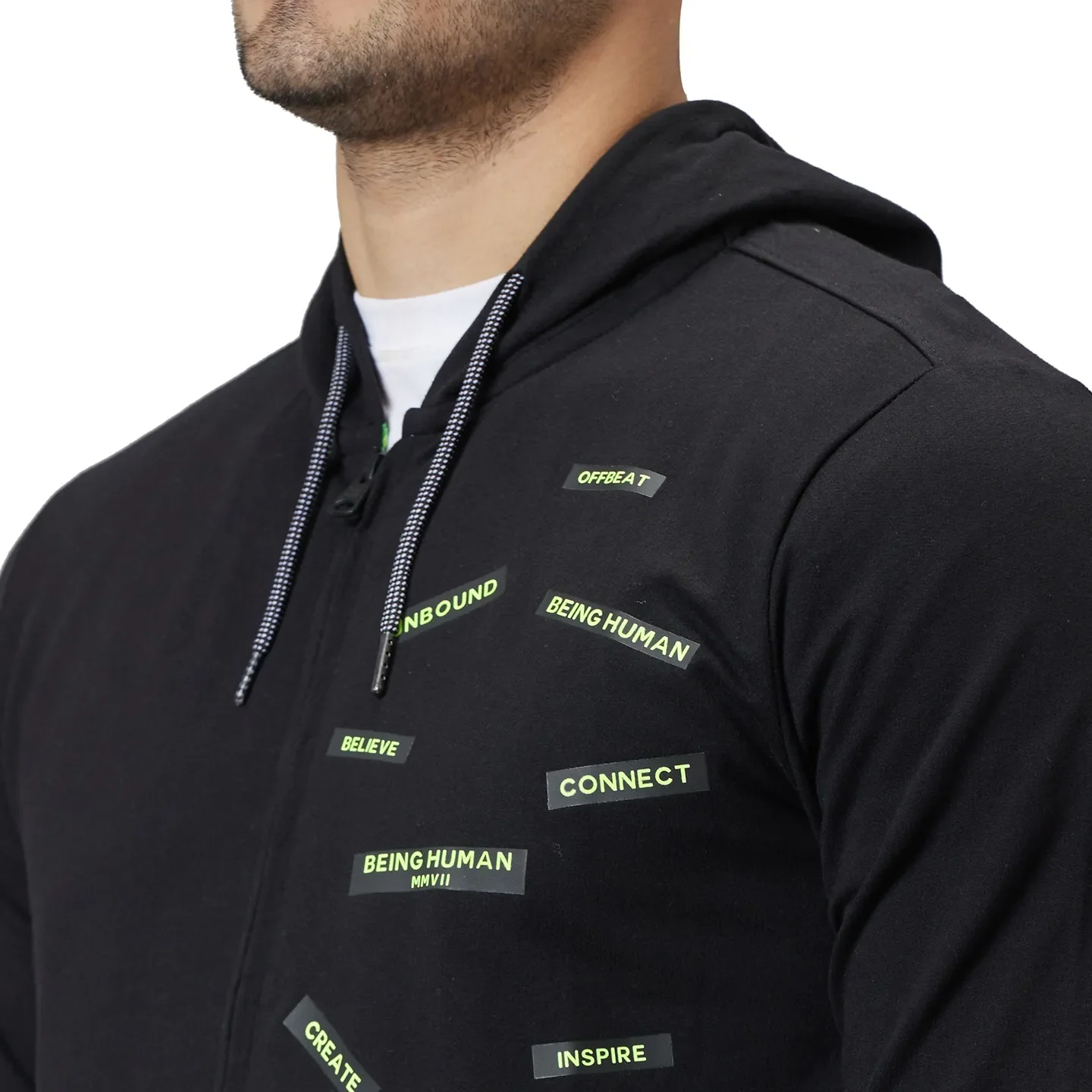 Black Regular Fit  Long Sleeves Men's Hoodie by Being Human Clothing - Image 5