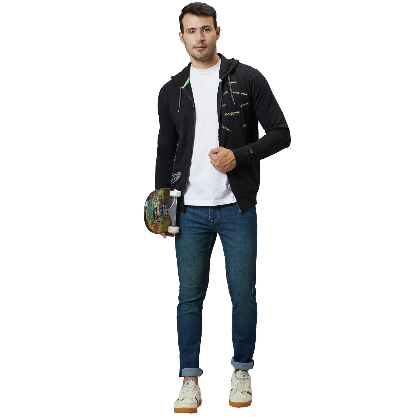 Black Regular Fit  Long Sleeves Men's Hoodie by Being Human Clothing - Image 6