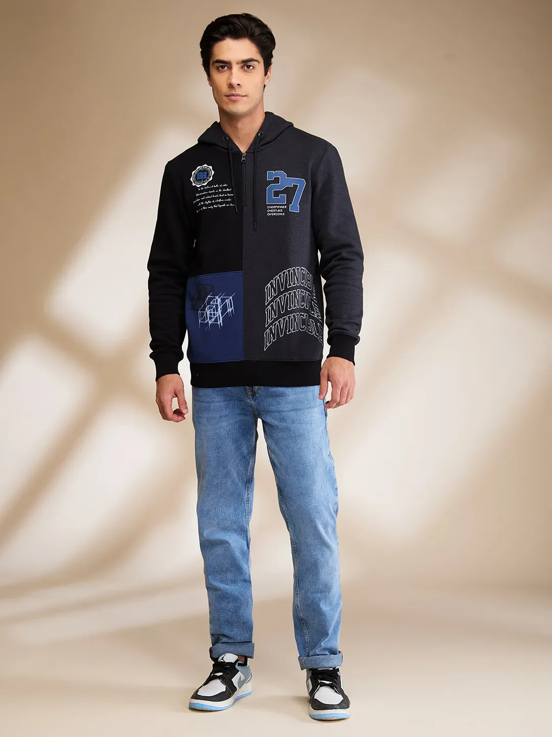 Black Regular Fit  Long Sleeves Men's Hoodie by Being Human Clothing - Image 2
