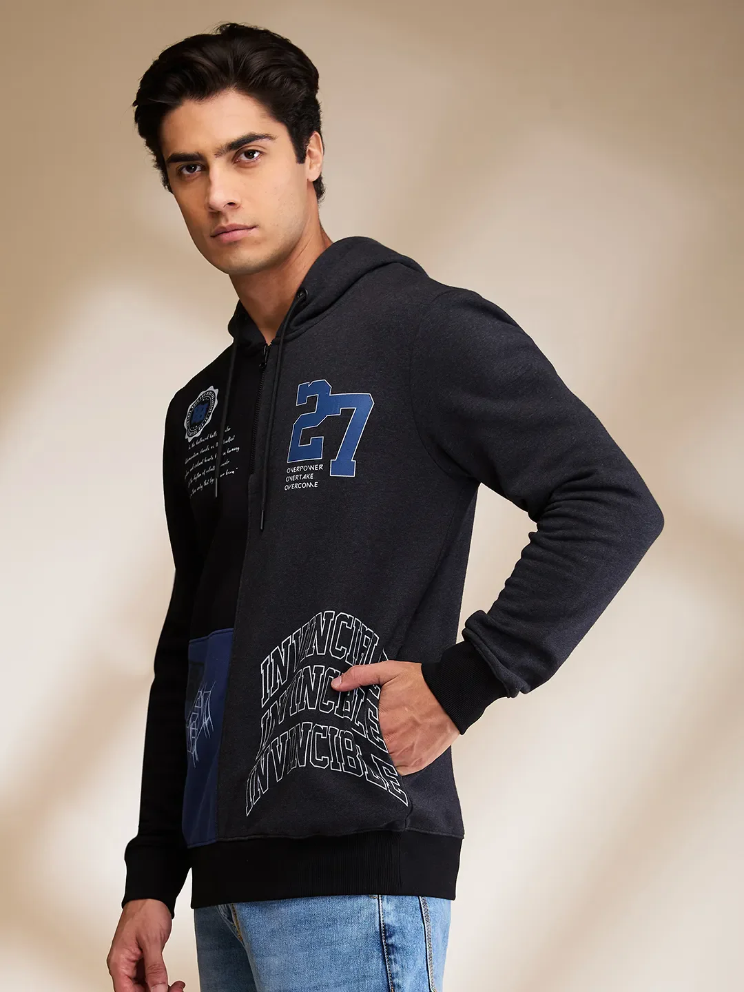 Black Regular Fit  Long Sleeves Men's Hoodie by Being Human Clothing - Image 4